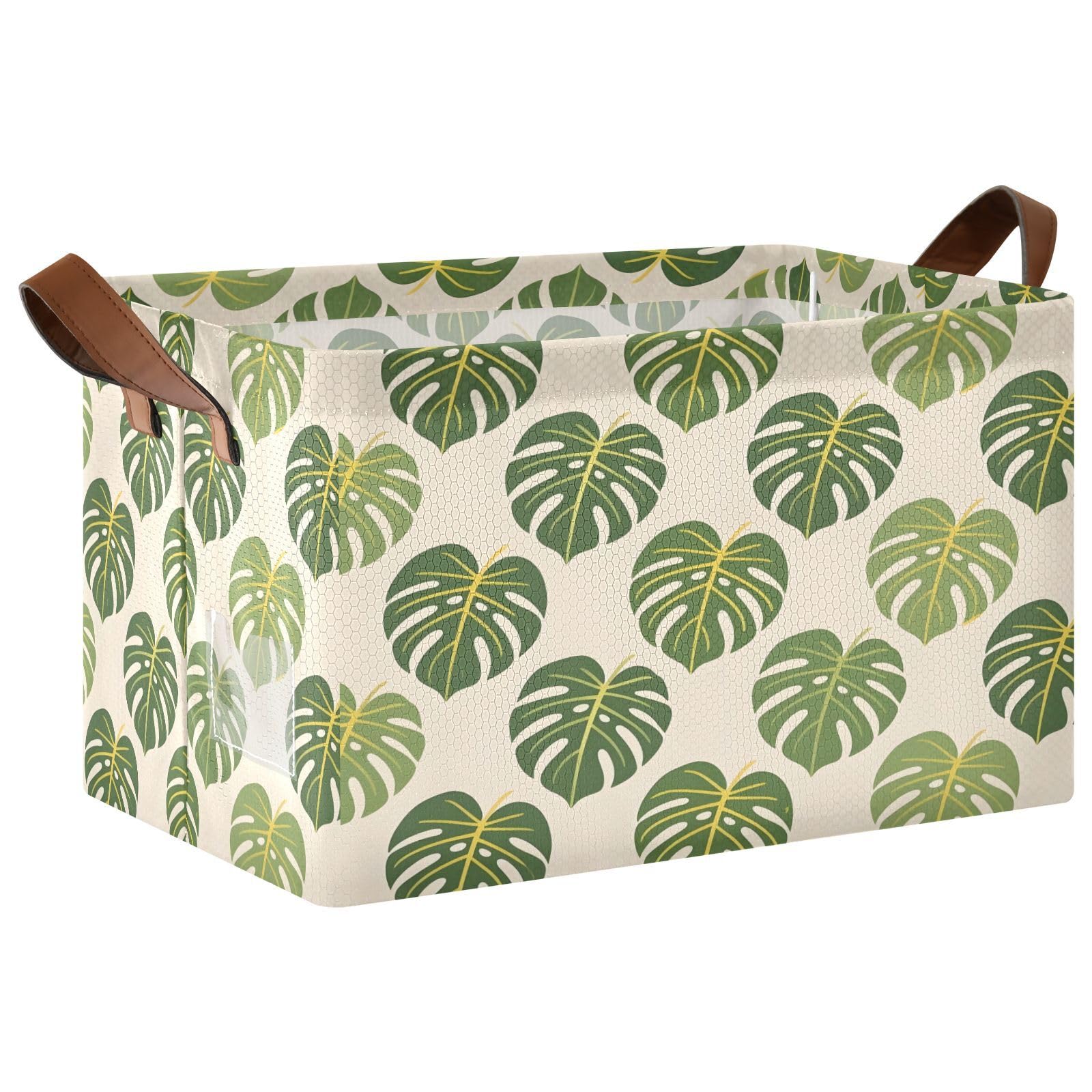 Monstera Pattern Extra Large Storage Basket | Collapsible Laundry Basket Organizer with Handles | Water-Resistant Fabric Basket for Shelves, Closet, Bathroom, 1 Pcs