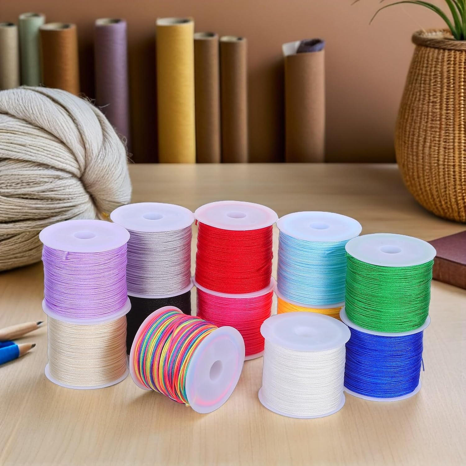Operitacx 12 Rolls 0.8mm Nylon Bracelet Thread String with 12 Colors for Jewelry Making Beading Cord Craft DIY Friendship Bracelets Kumihimo Tassels