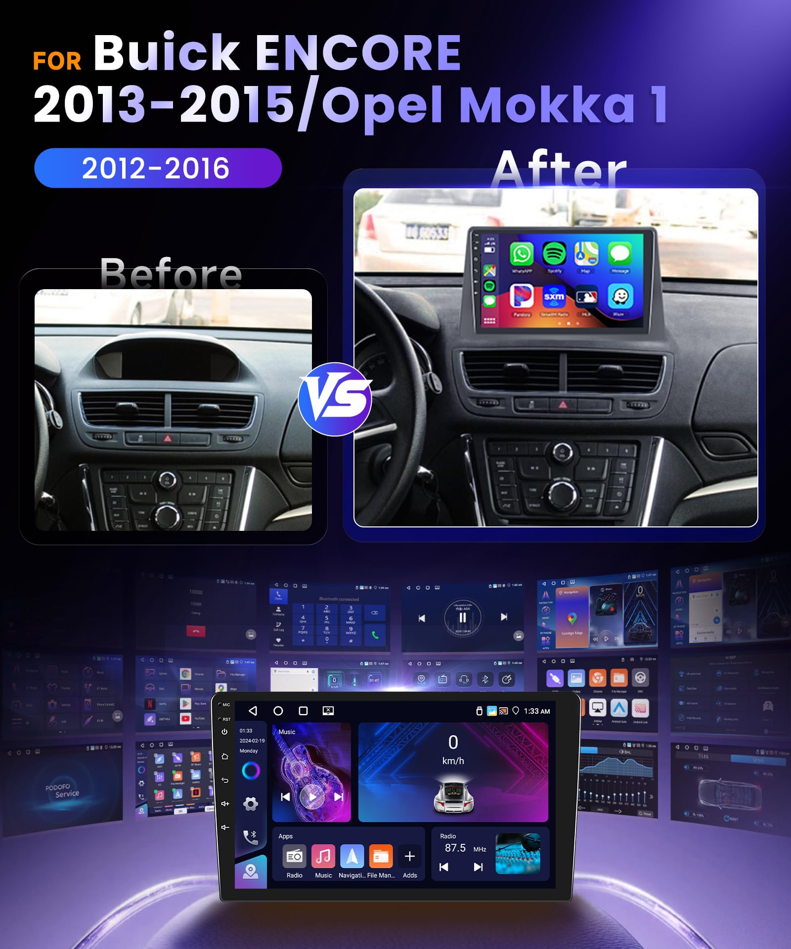 4G 64G VECHTEL 9"Autoradio Bluetooth per Opel Mokka 1 2012-2016/Buick Encore 2013-2015 Carplay Android Auto,DSP EQ,1280 * 720,Wifi GPS Navi,Mirror link,RDS/FM Radio 2 din con Retrocamera AHD
