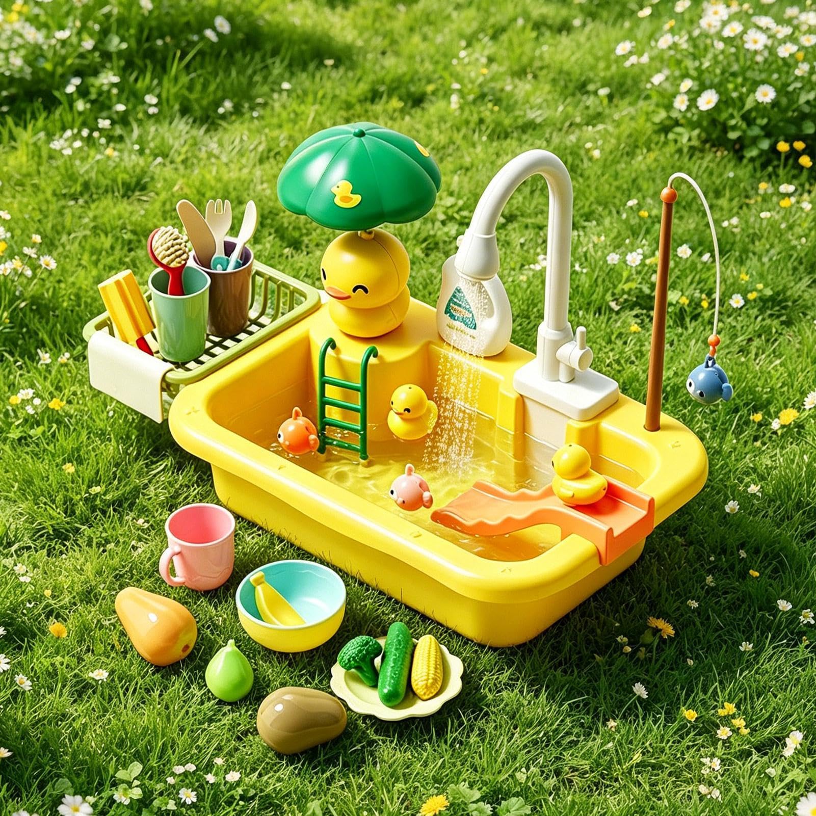 Generisch Wasserspieltisch,Outdoor-Spielzeug | Küchen Spielspüle Spielzeug,für, Mädchen, Vorschulkinder, Garten, Terrasse, Camping, Kita, Zuhause, Badezimmer, Spielzimmer und Urlaub