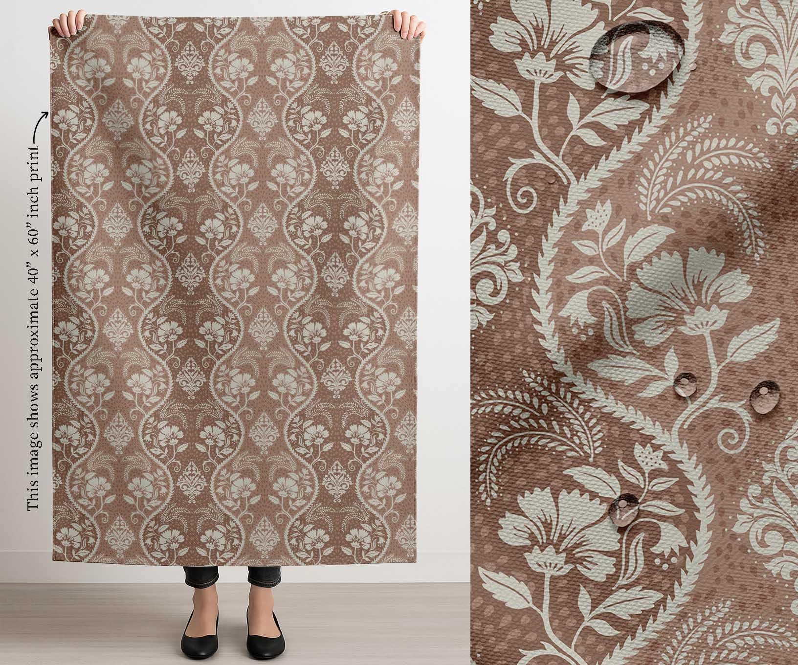 Soimoi Tela impermeable con estampado floral | Material para exteriores por 10 metros | Resistente al desgarro y a los rayos UV | Ideal para bolsos, ropa impermeable, funda, cortinas y toldos - Marrón