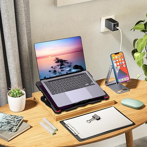 Miniatura 10 de AICHESON Almohadilla de enfriamiento para laptop de 15.6 a 17.3 pulgadas, 5 ventiladores con luces moradas, alfombrilla enfriadora de escritorio S035