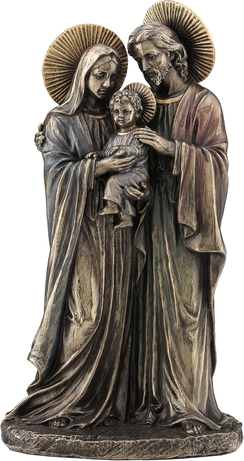 Veronese Design 8 5/8 Inch Holy Family Joseph Mary Holding Young Jesus Cold Cast Resin Antique Bronze Finish Sculpture