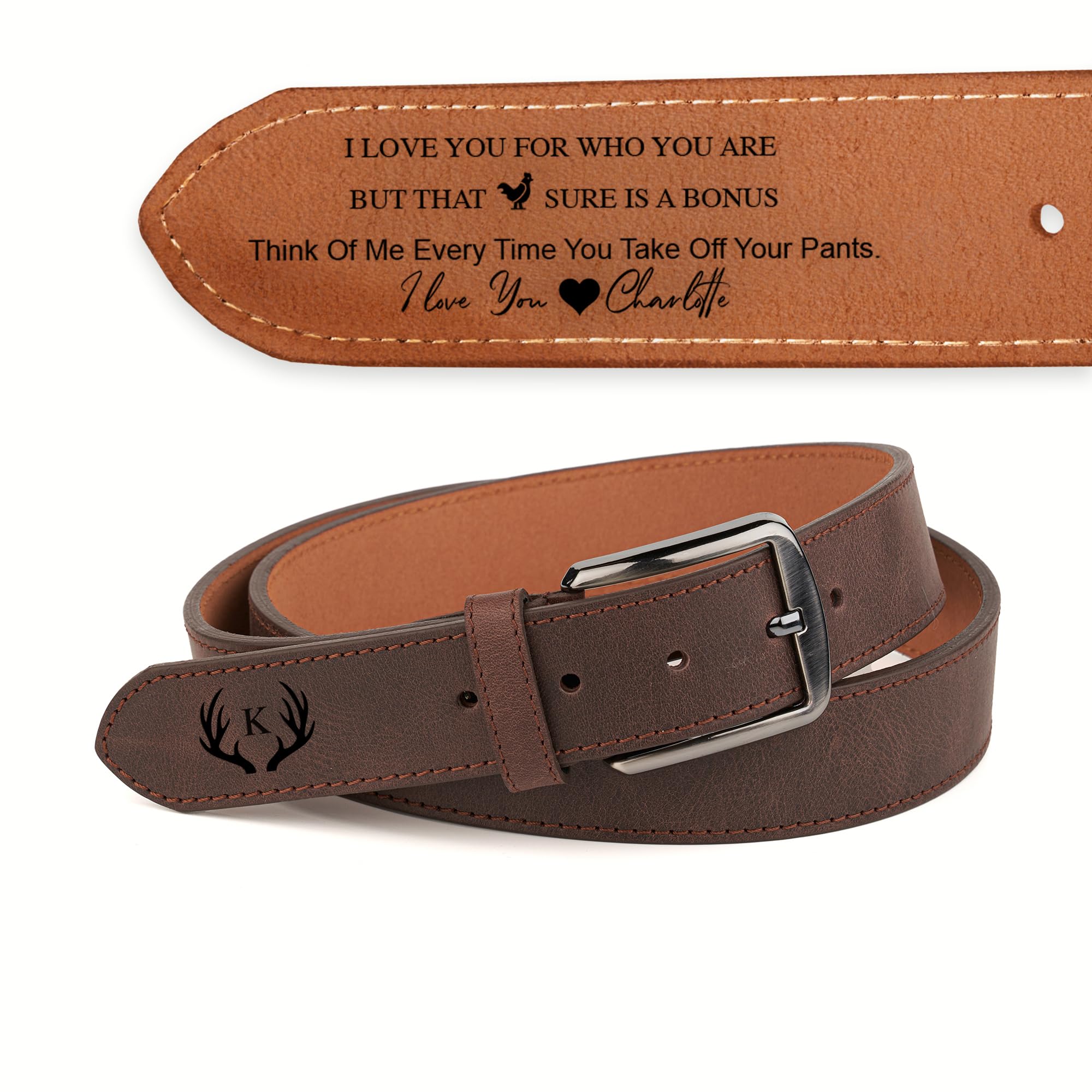 Awesometik Handmade Personalized Leather Belt for Anniversary - Handcrafted Custom Belt for Him, Father's Day or Gift for Husband, Unique Boyfriend Gift (Jeans Belt)