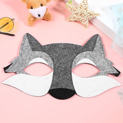 Miniatura 3 de Zerodeko 3 máscaras de lobo, máscaras de fieltro de media cara de lobo de dibujos animados de animales para cosplay, máscaras de disfraces, máscaras