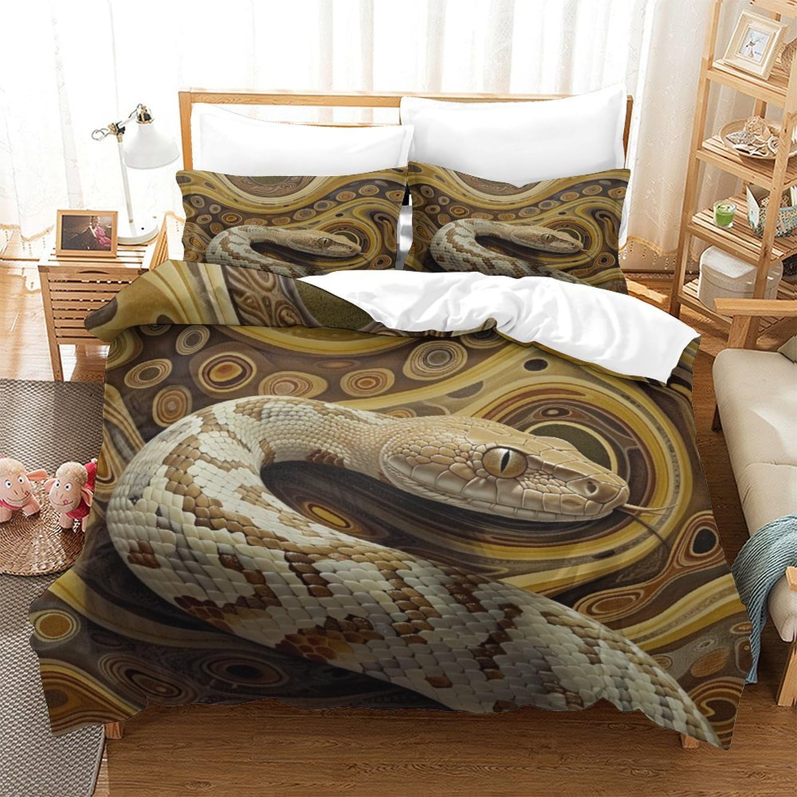 P1S9U7W5Y 3D Printed Realistic Snake Pattern Duvet Cover Set 3pcs Microfiber Animal 3D Snake Bedding Set Super king（260x220cm）