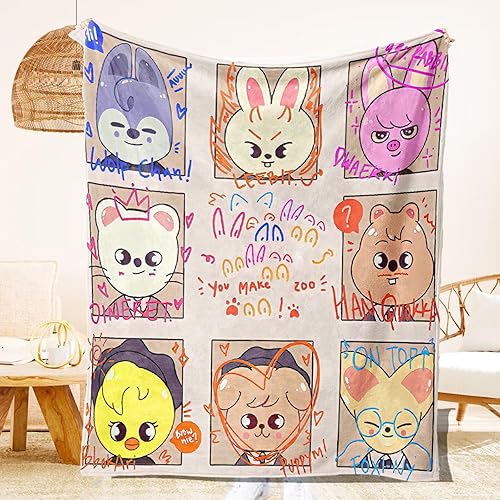 YJYP Flannel Blanket Banchan Hyunjin Throw Blanket Sofa Couch Blanket Tapestry Home Deco - Cartoon 2 - 70"x60"