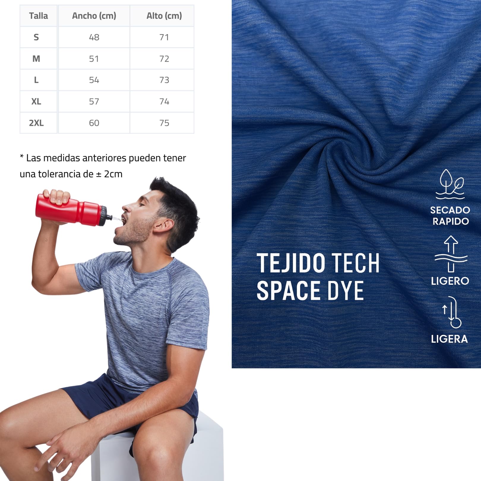 ROLY Pack 5 Camisetas técnicas Hombre Deporte Austin 6654– Tejido Transpirable y Secado rápido | Ideal para Gym, Running, Crossfit, pádel o Uso Diario