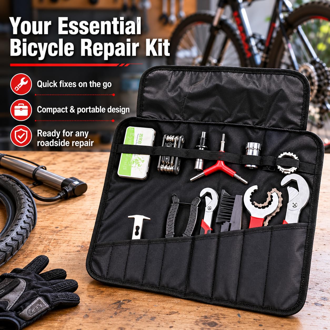 Kit Riparazione, Multi-tool Bici con Pompa per Pneumatici, Attrezzi Bici in Metallo per Manutenzione e Viaggio