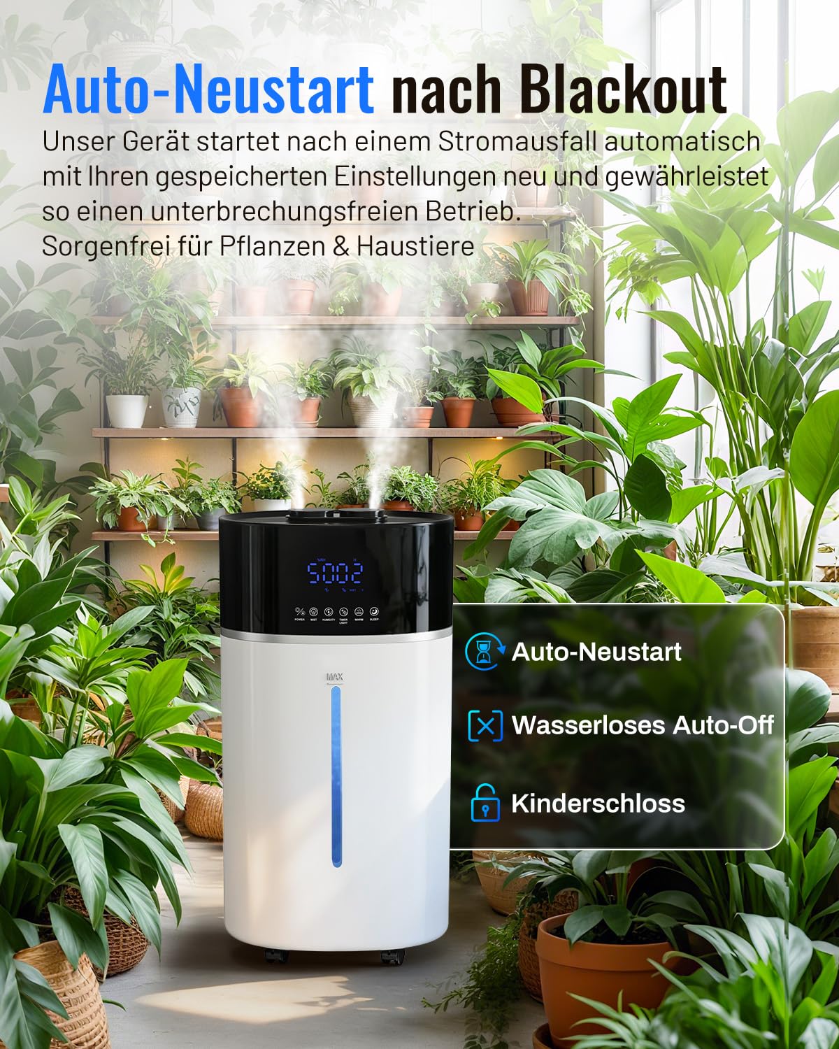 Luftbefeuchter Große Räume 18L, Warme&Kühle Nebel Humidifier bis 200 m² Raumbefeuchter Wohnzimmer, Extended Tube & Doppeldüsen Ultraschall Luftbefeuchter, Schlafzimmer/Büro/Pflanzen/kommerzielle, Weiß