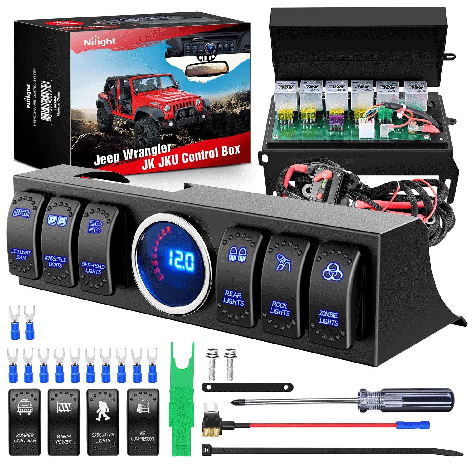 Interior 6 Gang Switch Panel Relay System Circuit Control Box for Jeep