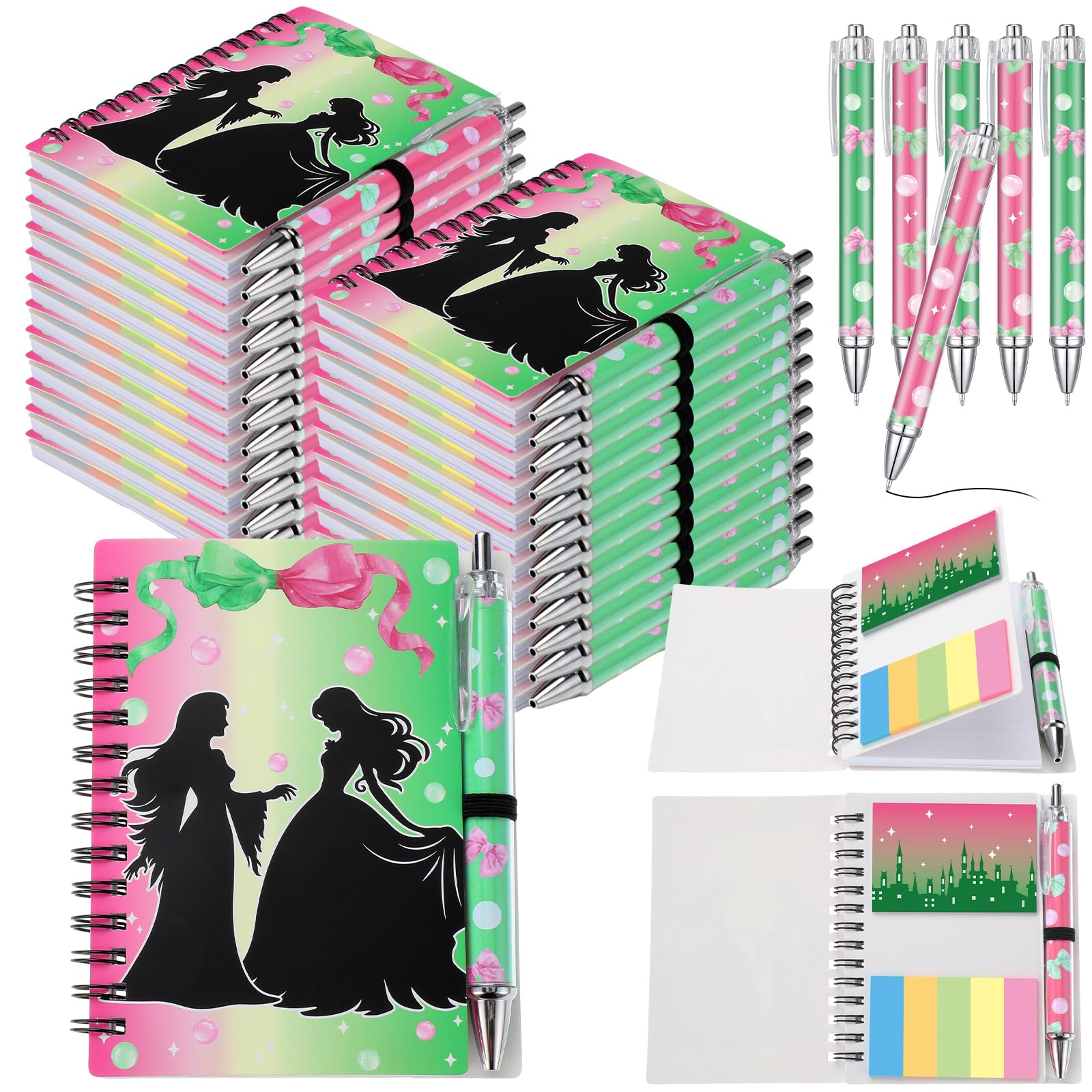 Resurhang Quaderni a spirale rosa e verde Mini taccuini principessa per strega forniture per feste stuffers compleanno sorority regalo bomboniere