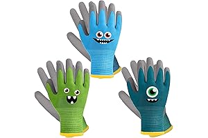3 Pairs Kids Gardening Gloves for Ages 5-7: Soft Rubber Coated Gloves