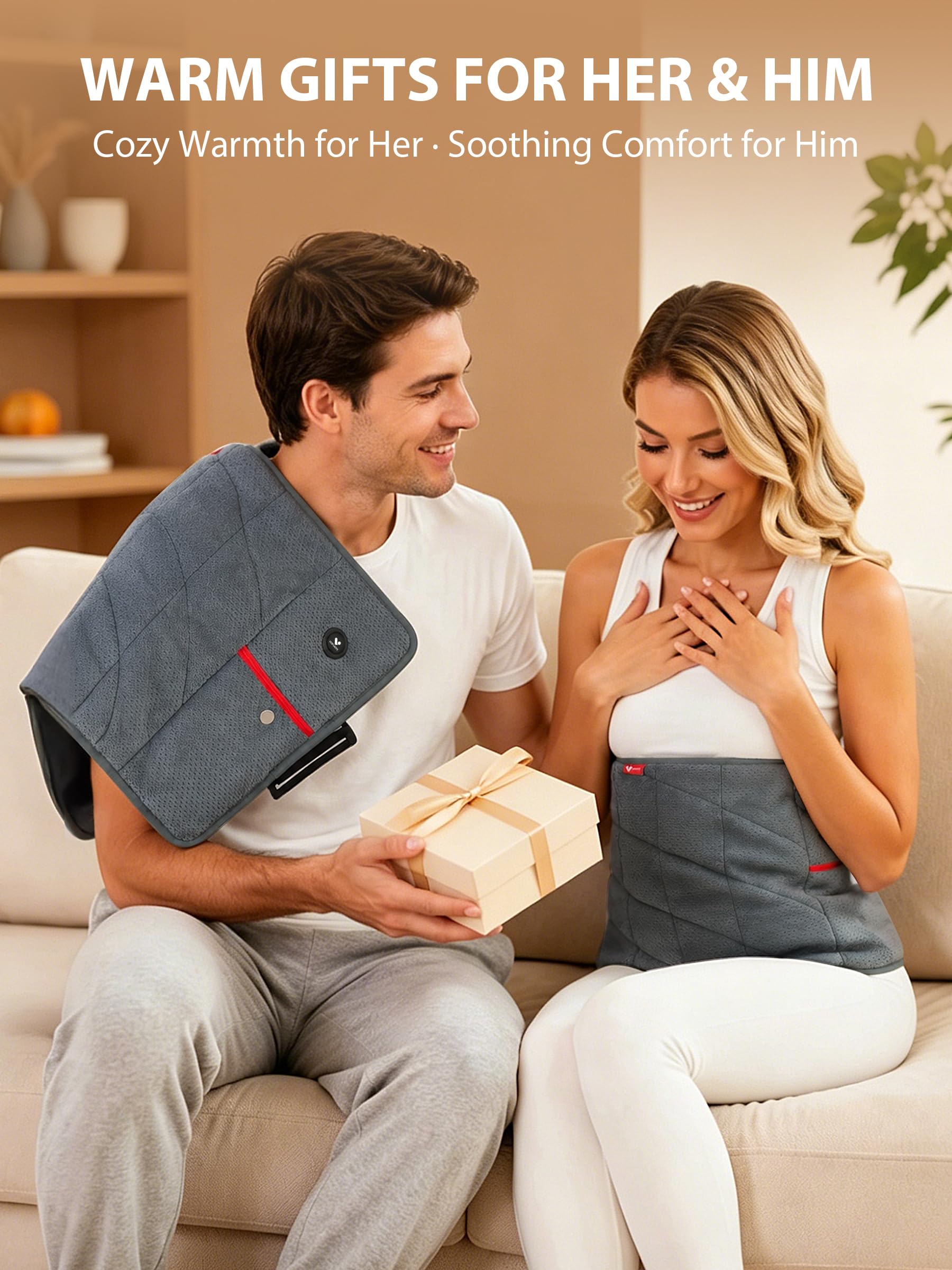 Couverture chauffante avec batterie sans fil, 10 000 mAh, coussin chauffant dos avec 3 niveaux de chauffage, coussin chauffant électrique pour dos, épaules, ventre, cou, jambes, genoux, bande