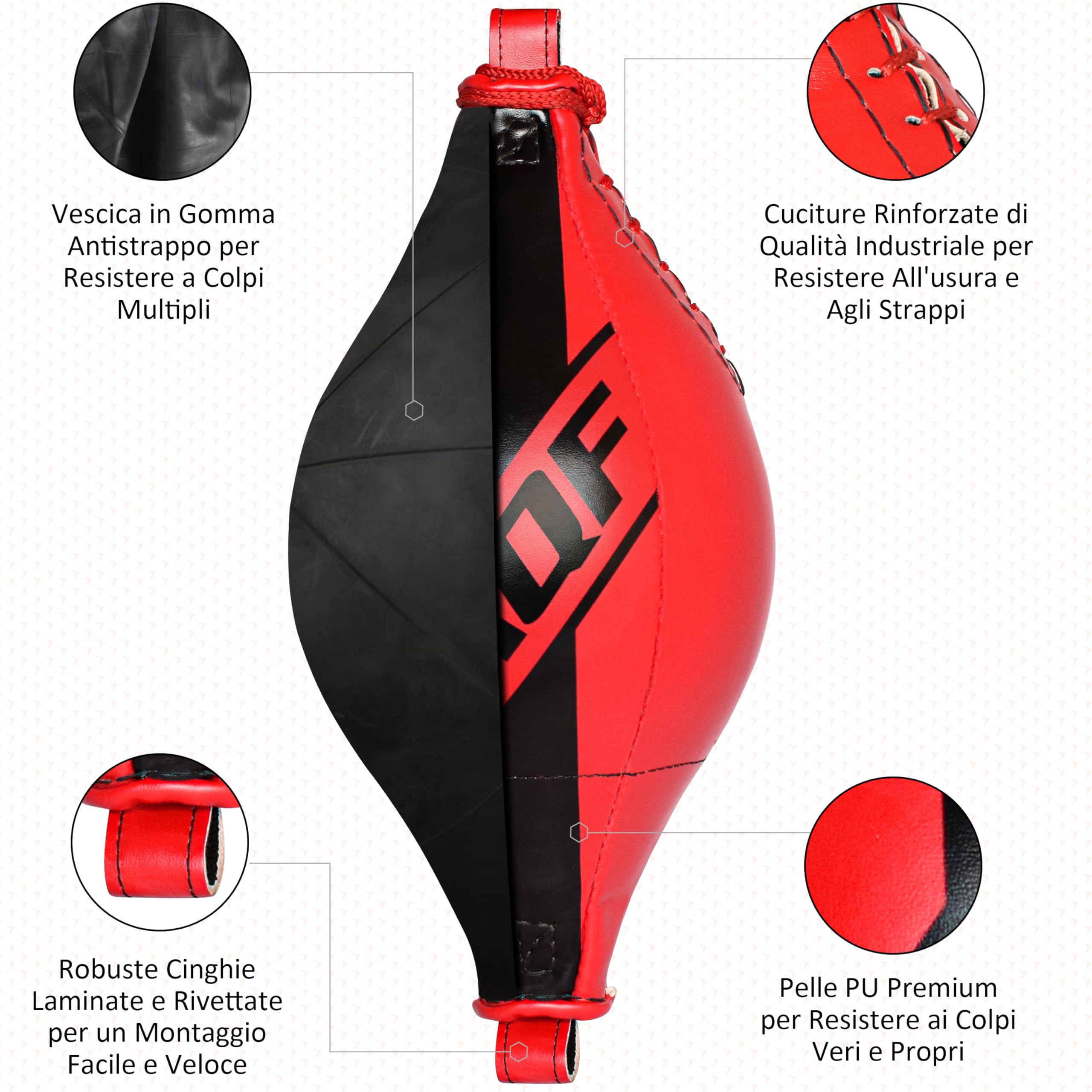 AQF Palla di velocità A Doppia estremità Maya Hide Leather Boxing Dodge Speed Bag Punching MMA Workout Corda da Pavimento A Soffitto