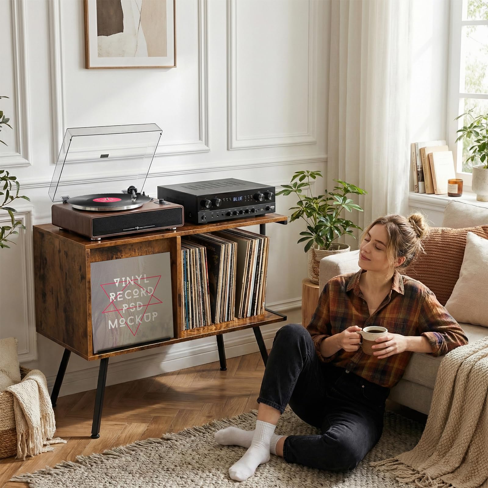 レコードキャビネット Amazon.co.jp: フリップトップレコードプレーヤースタンド 大型
