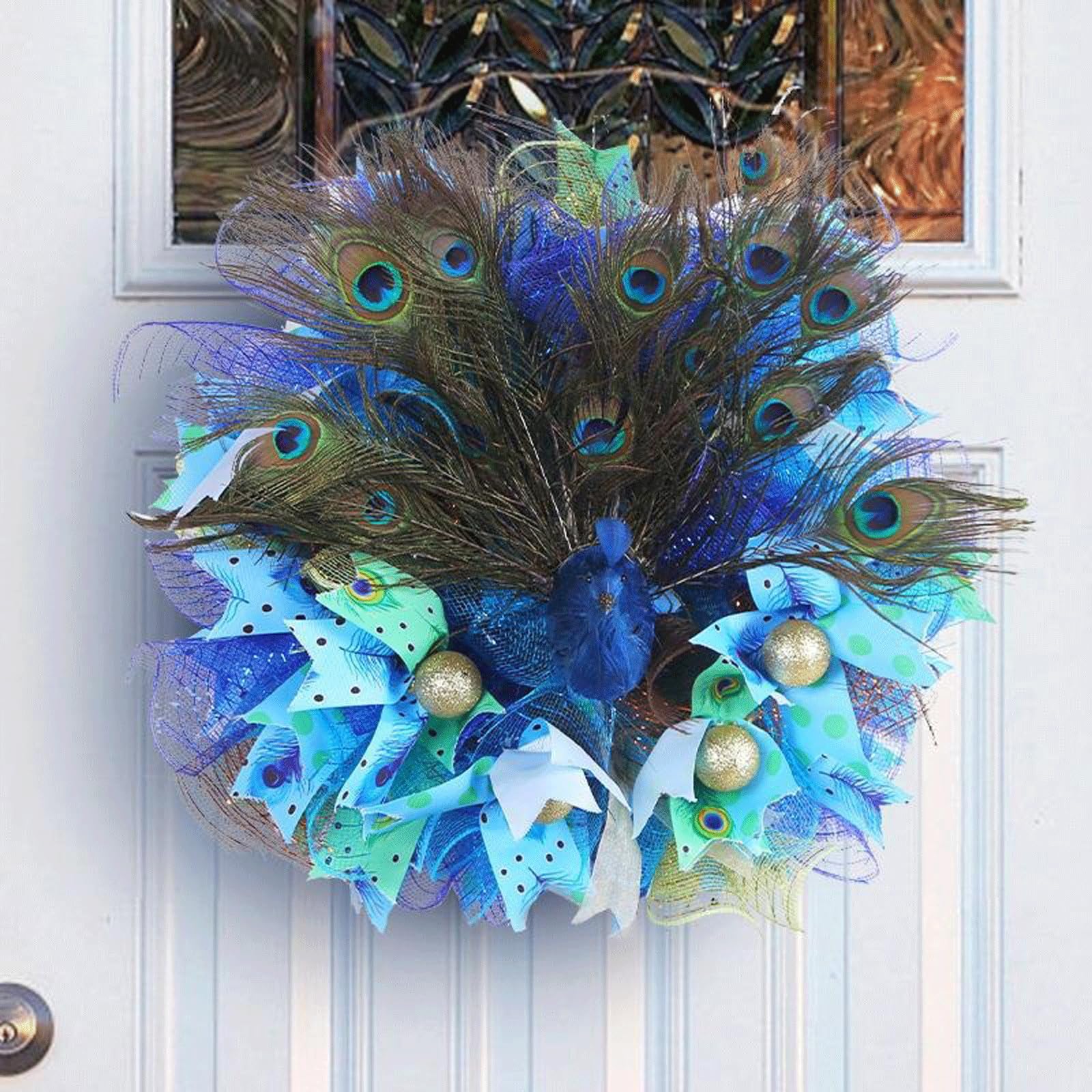 Ghirlanda da Esterno per Porta d'ingresso - Ghirlanda Primaverile in plastica Blu da 19x19 Pollici per Primavera/Estate, Cartello per Porta d'ingresso per finestre
