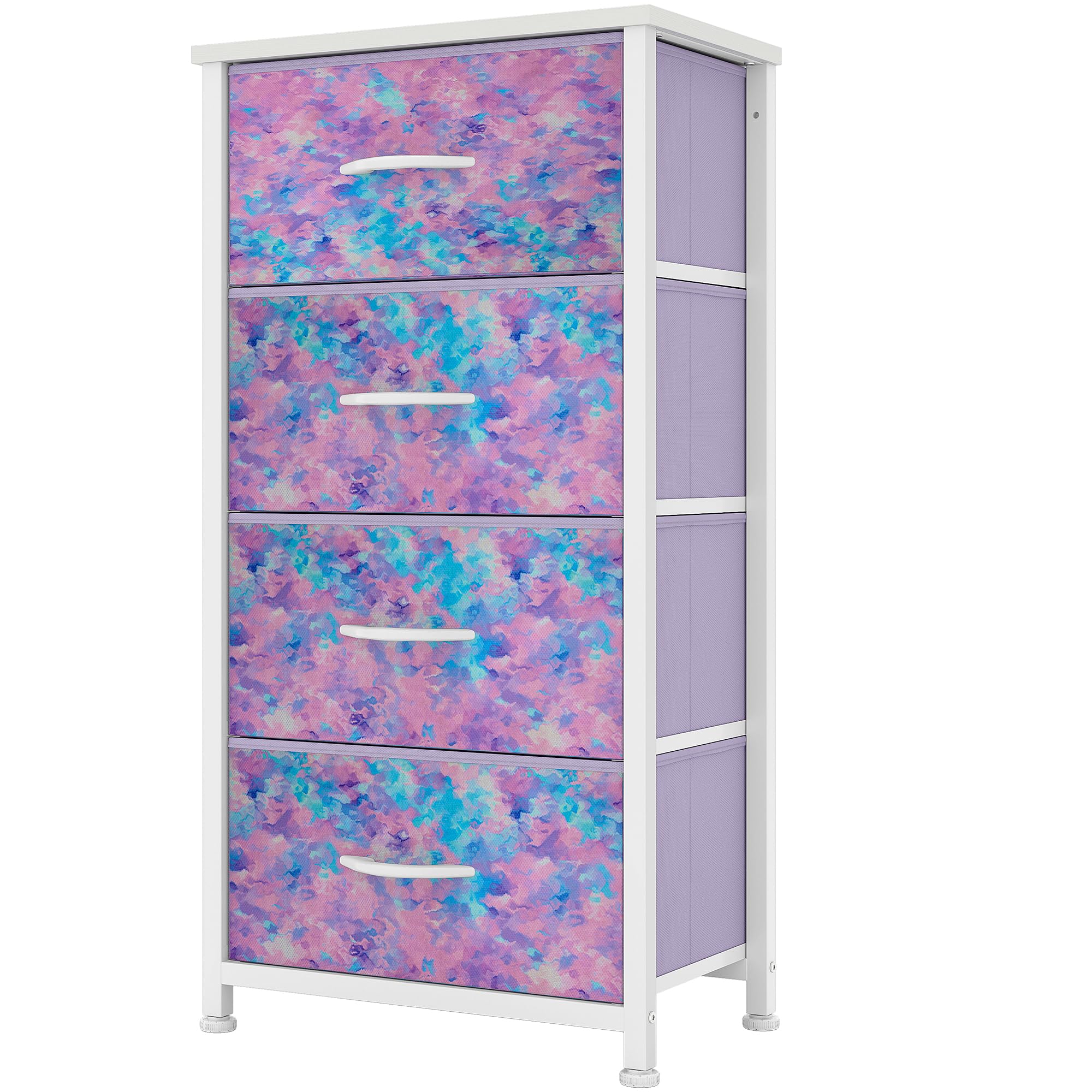 YITAHOME Small Chest of Drawers with 4 Drawers, Fabric Dressers with Easy Pull Handle,Sturdy Steel Frame,Storage Drawers for Bedroom,Purple