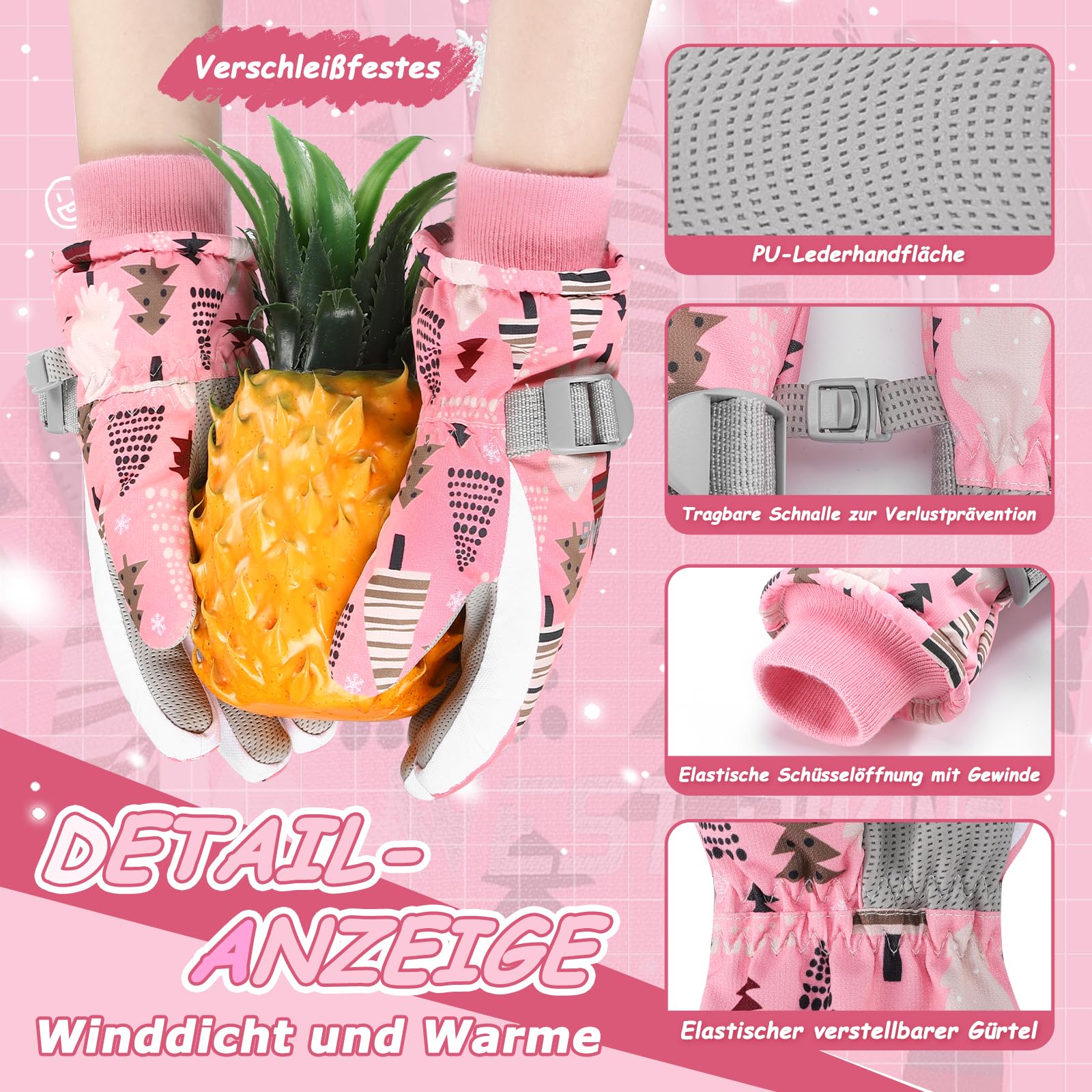 WESTGIRL Gants pour enfants - Coupe-vent - En polaire chaude - Gants de ski imperméables - Pour filles et garçons de 4 à 12 ans - Gants de vélo pour enfants - Snowboard en plein air