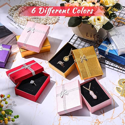 Miniatura 6 de Bucherry Cajas de regalo de joyería de 72 piezas Juego de cajas de joyería de papel de cartón pequeñas cajas de regalo vacías con cinta para anillos