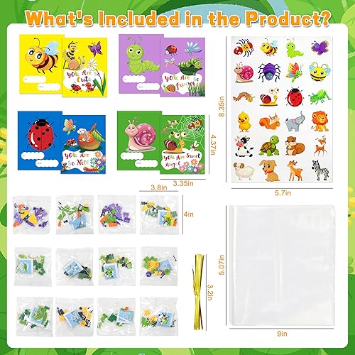 Miniatura 2 de Paquete de 24 regalos para el día de San Valentín para niños, juego de bloques de construcción con temática de insectos, tarjetas de San Valentín