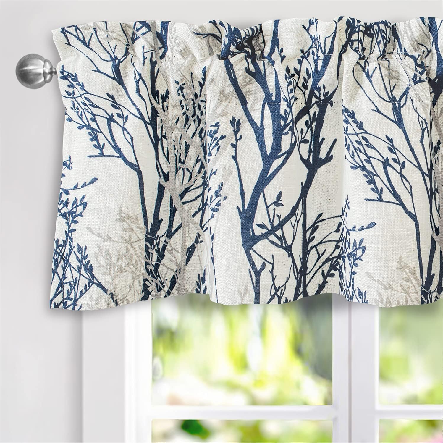 Tree Branch Linen Lined Valance Double Layer Thermal Insulated Room Darkening Blackout Valances 3 Inch Rod Pocket Short Window Valance for Living Room Bathroom 52 Inch by 14 Inch Blue