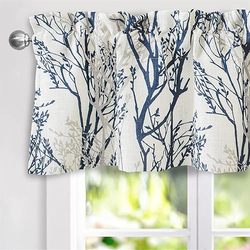 DriftAway Tree Branch - Cenefa de lino con forro de impresión abstracta de tinta abstracta con aislamiento térmico para ventana, bolsillo para