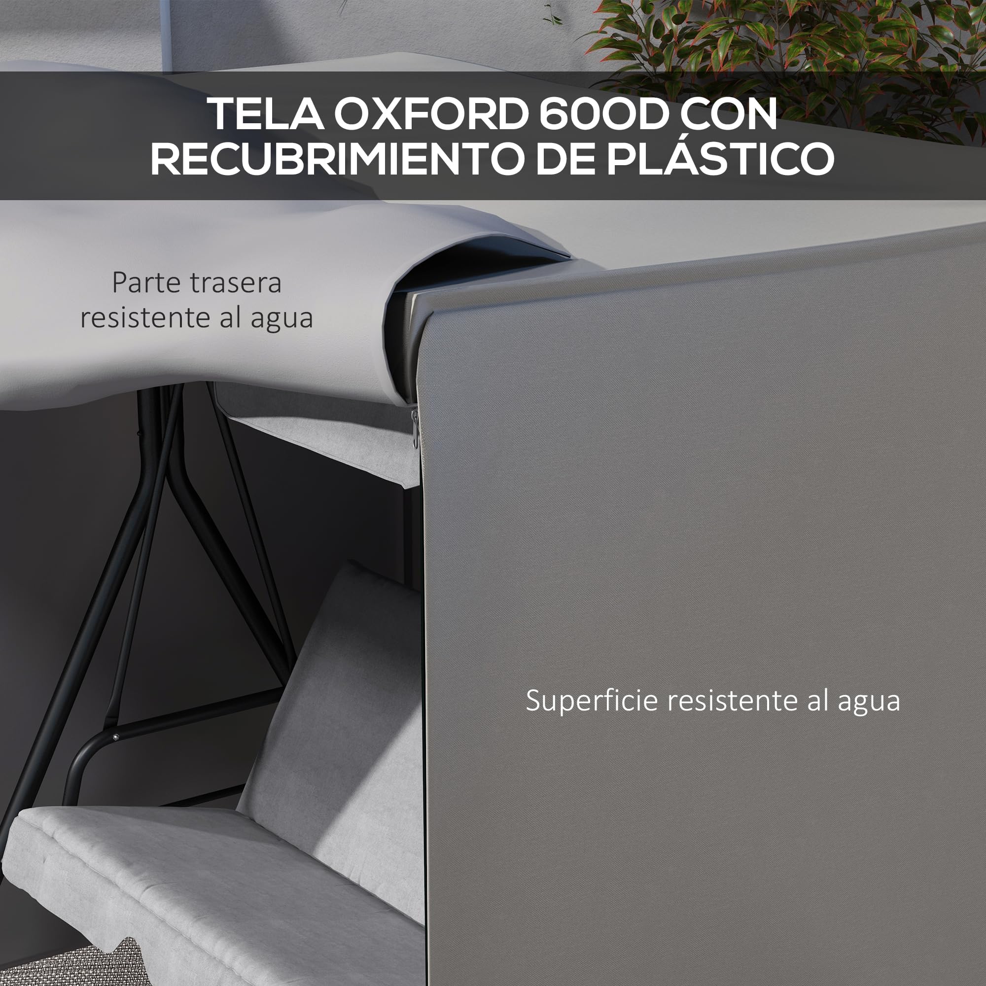 Outsunny Funda Balancín Jardín Funda Columpio Jardín Exterior Cubierta de Columpio de Tela Oxford 600D con 2 Cremalleras Impermeable 177x114x152 cm Gris