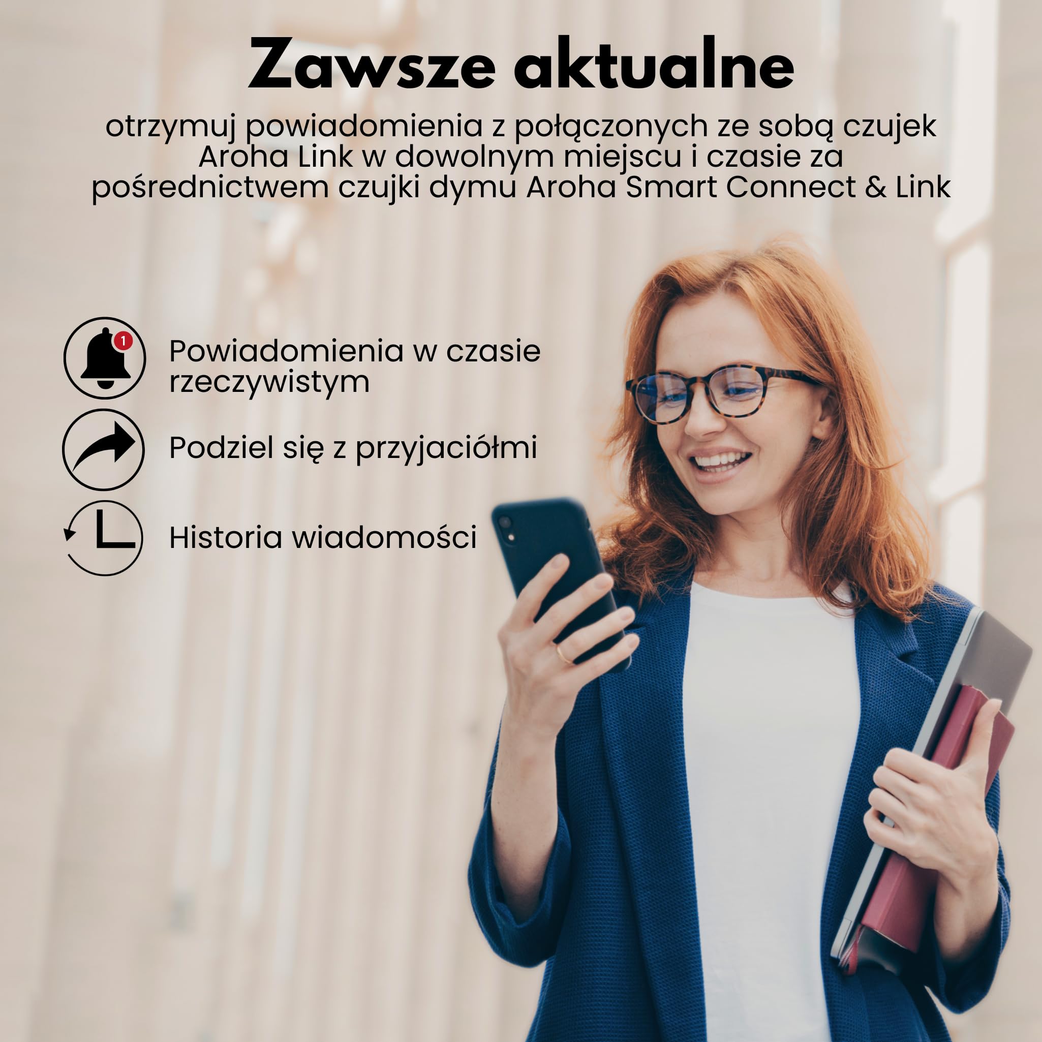Aroha Smart Connect & Link Inteligentne WiFi Czujnik Dymu - Bateria 10 Lat - Aplikacja Tuya i Smart Life - Zestaw 5 szt.