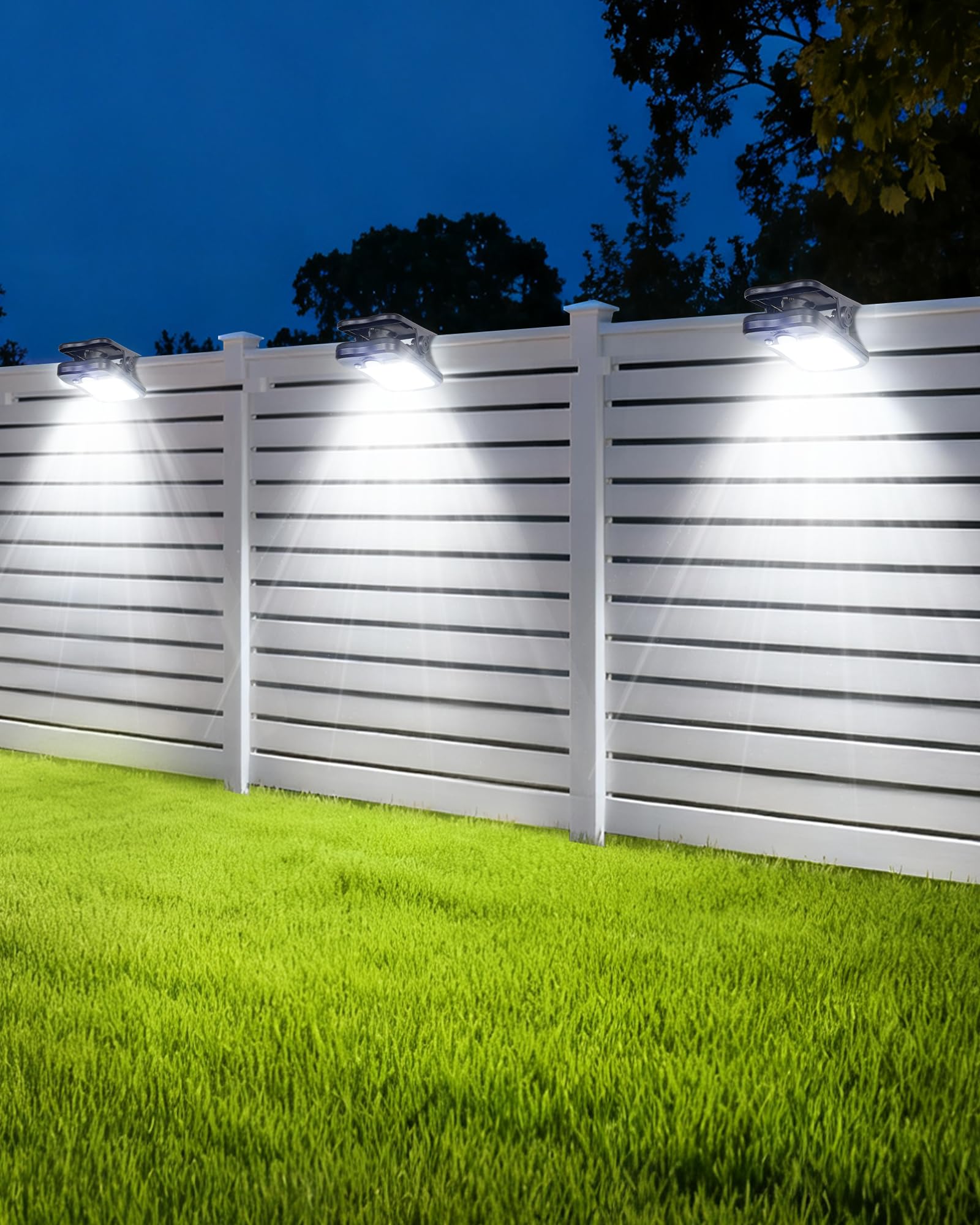 LIFENGSOLAR Solarleuchten zum Anklippen für Zaun, 3 Modi, Solar-Bewegungslichter, Outdoor, wasserdicht, 60 LEDs, 500 lm, tragbares Sicherheitslicht für Zaun, Deck, Garage, Camping, USB-Aufladung, 4