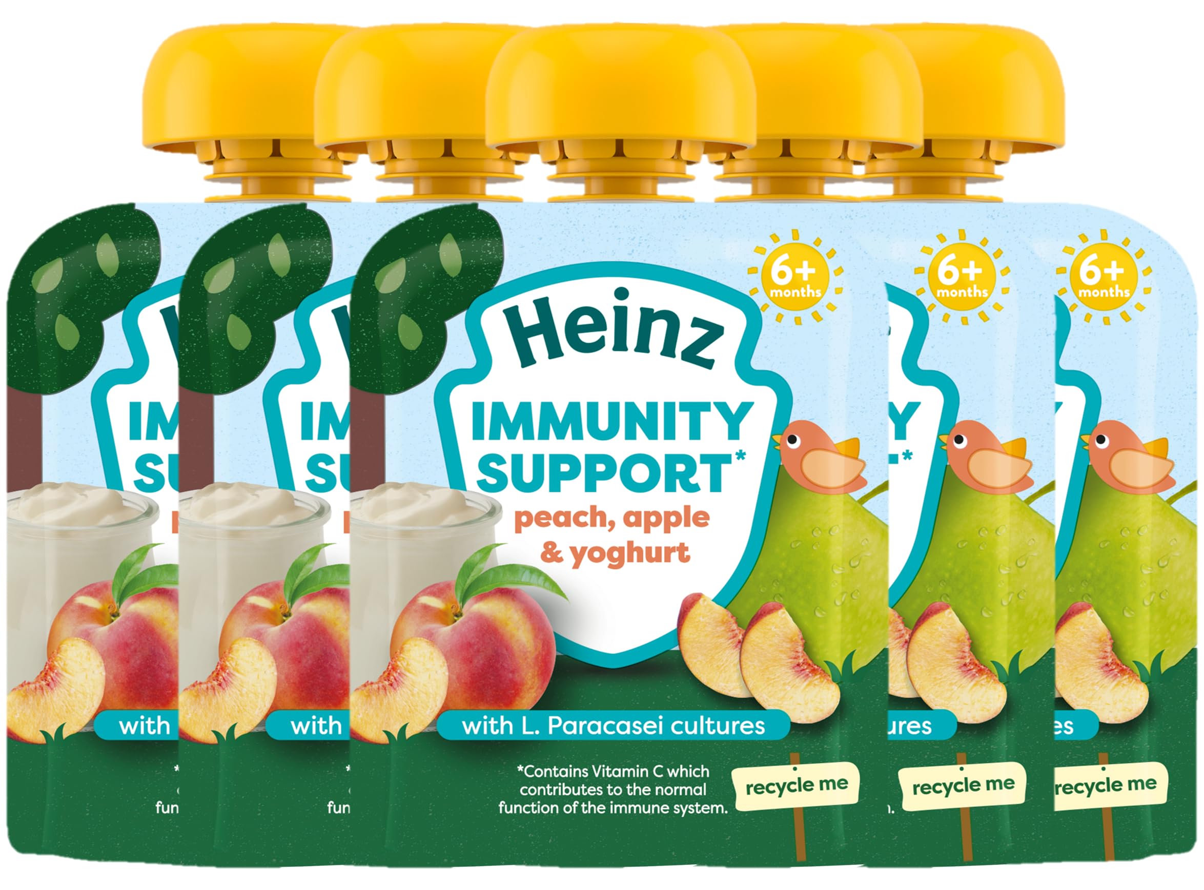 Heinz Baby Food Peach, Apple and Yoghurt Immunity Support Fruit Pouch 6x85g