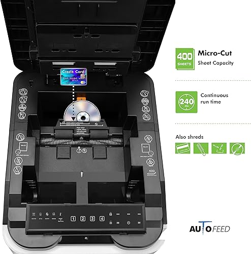 Miniatura 4 de Aurora Trituradora de papel microcortada de alta seguridad de alimentación automática de 400 hojas de grado comercial240 minutosnivel de seguridad