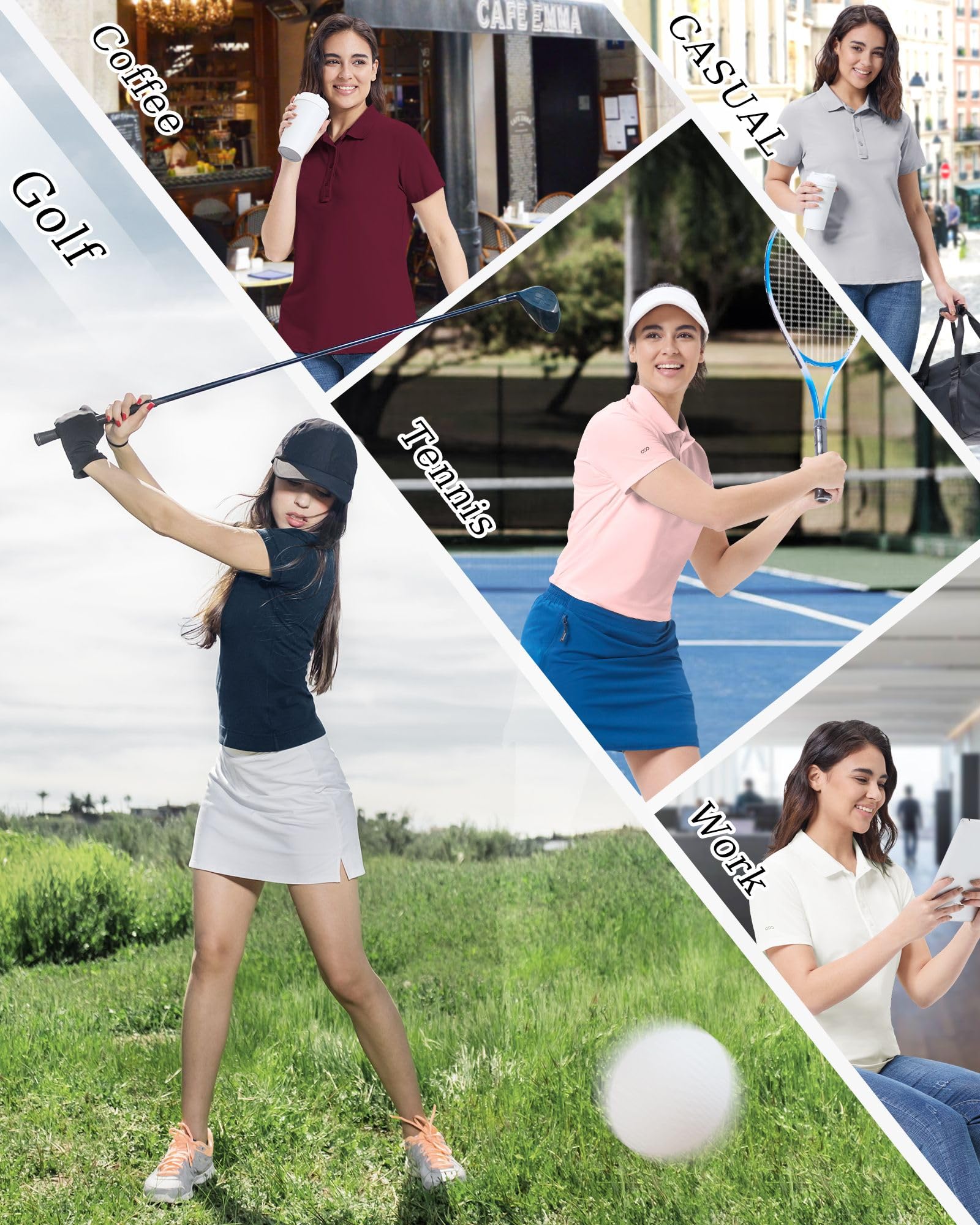 33,000ft Polo de golf para mujer, protección solar, protección UV, verano, manga corta, camiseta de secado rápido, camiseta deportiva para exteriores, transpirable, funcional para golf, tenis