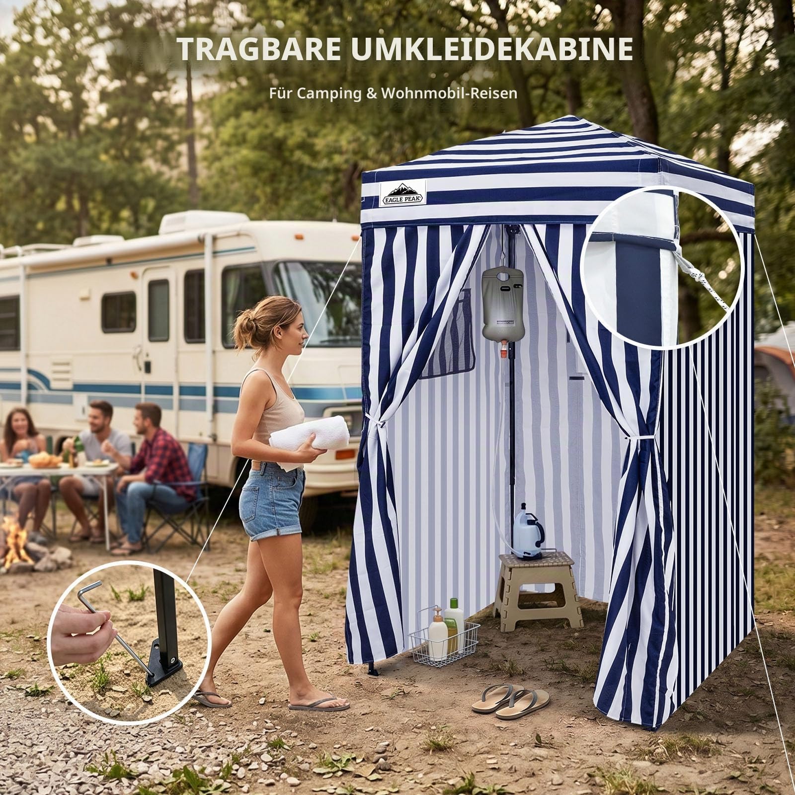 EAGLE PEAK Flex Ultra Compact Pop-Up-Umkleidekabine, tragbar, 1,2 x 1,2 m, für Pool, modische Fotoshootings oder Camping (Marineblau/Weiß)