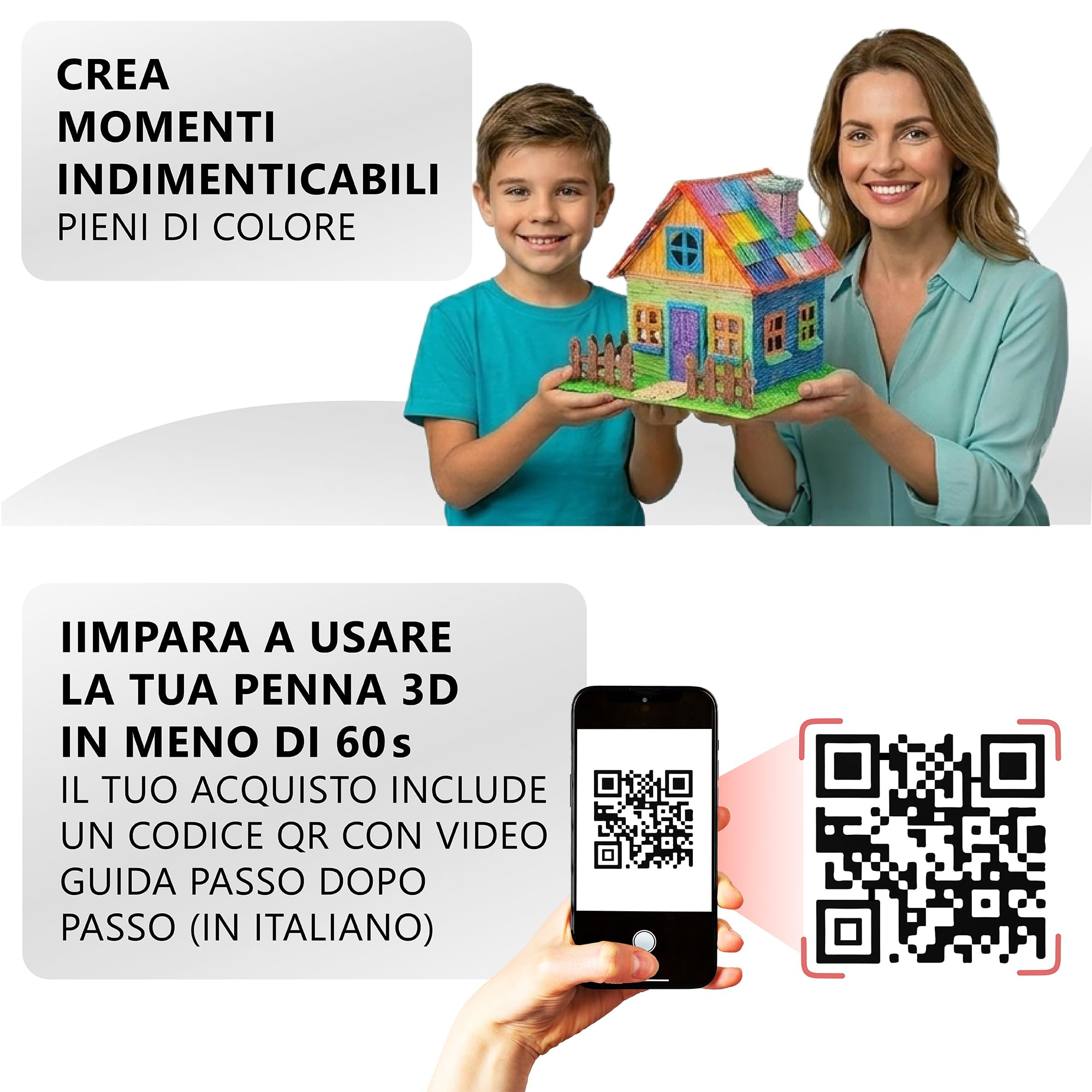 Penna 3D Inspire Labs, Creatività e Divertimento per Bambini e Adulti con Spegnimento Sicuro, Base in Silicone, Modalità Automatica/Manuale, 100 M Filamento PLA (20 Colori) + Guida in Italiana