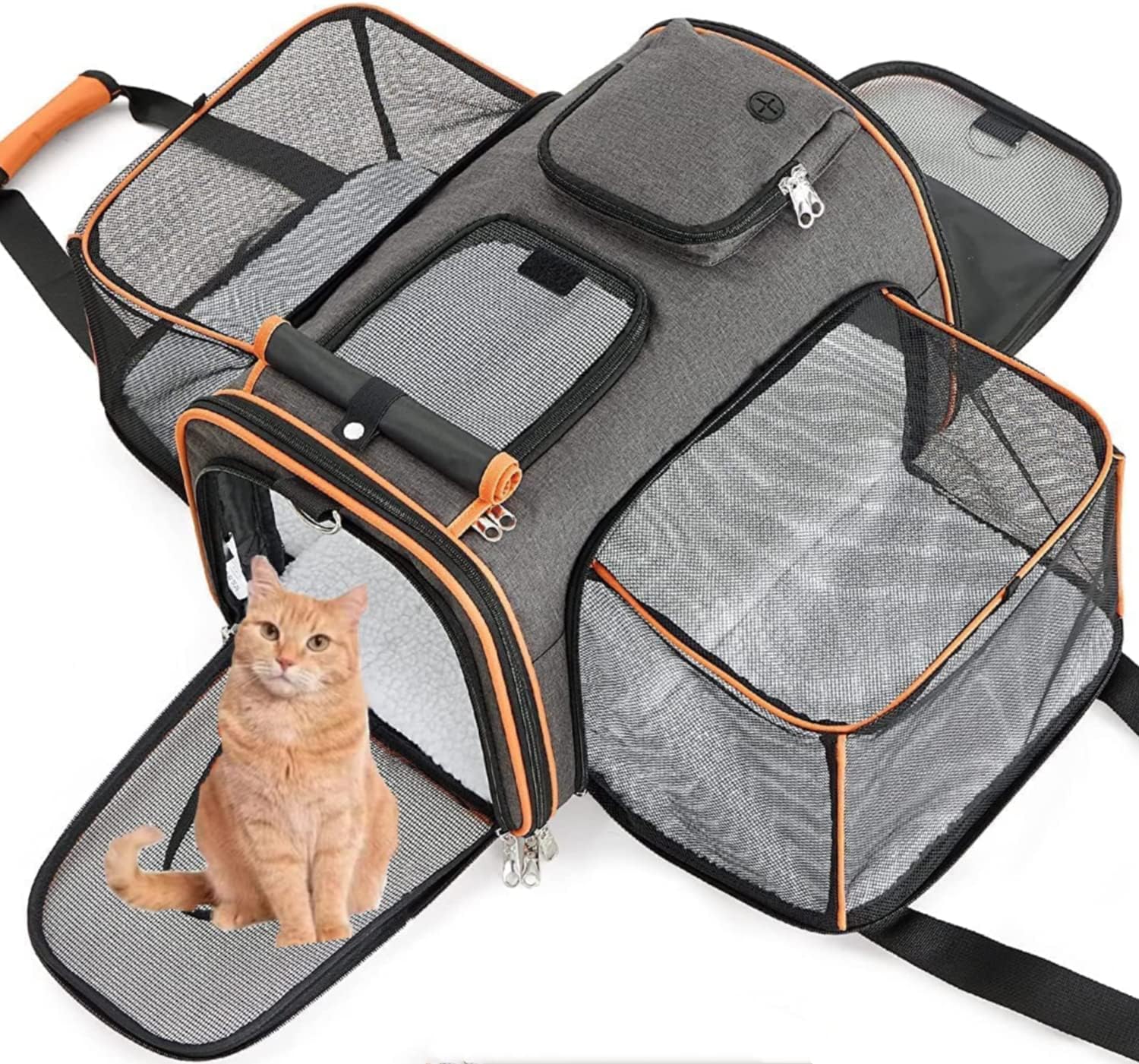 COCLUXPet Carrier - Expandable Cat Carrier, Travel Dog Carriers for Small Dogs Cat, Soft-Sided Puppy Carriers with lamb fleece padï¼ŒPet Carrier Bag for Cats Dogs and Small Animals