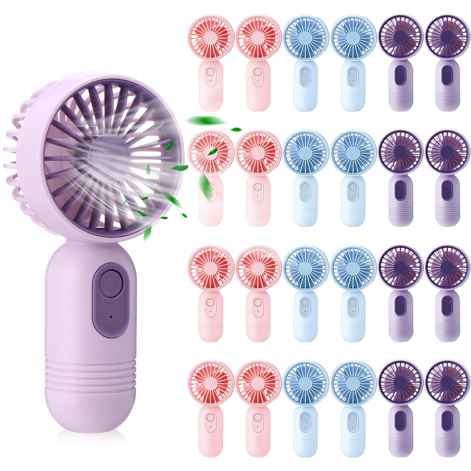 Rossesay 24 Pack Mini Portable Fan Bulk for Travel 3 Speeds, Rechargeable USB Battery Operated, Small Handheld Personal Eyelash Fans for Women Men