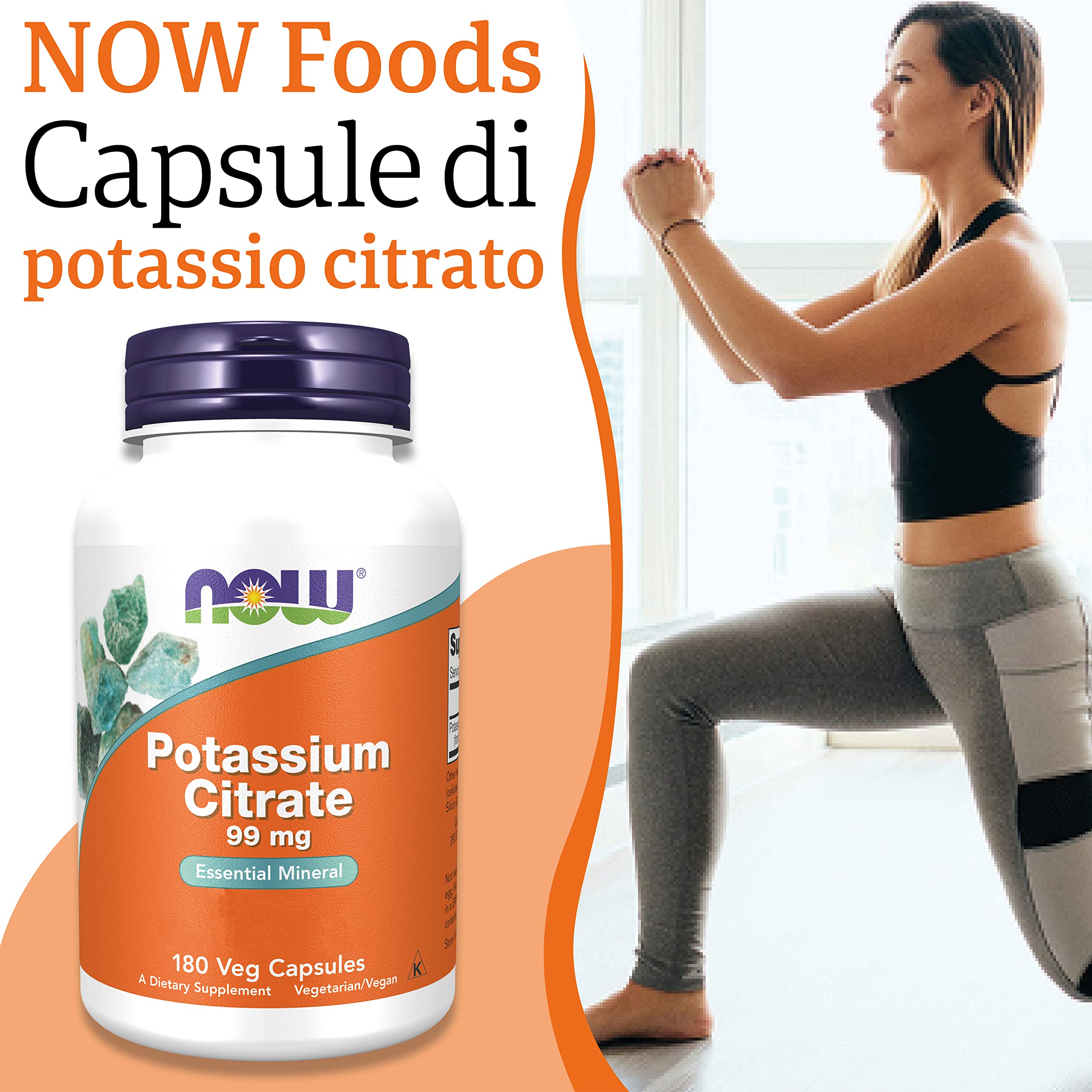 Now Foods, Potassium Citrate (Citrato di Potassio), 99 mg, 180 Capsule vegan, Testato in Laboratorio, Potassio, Minerali, Senza Glutine, Senza Soia, Vegetariano