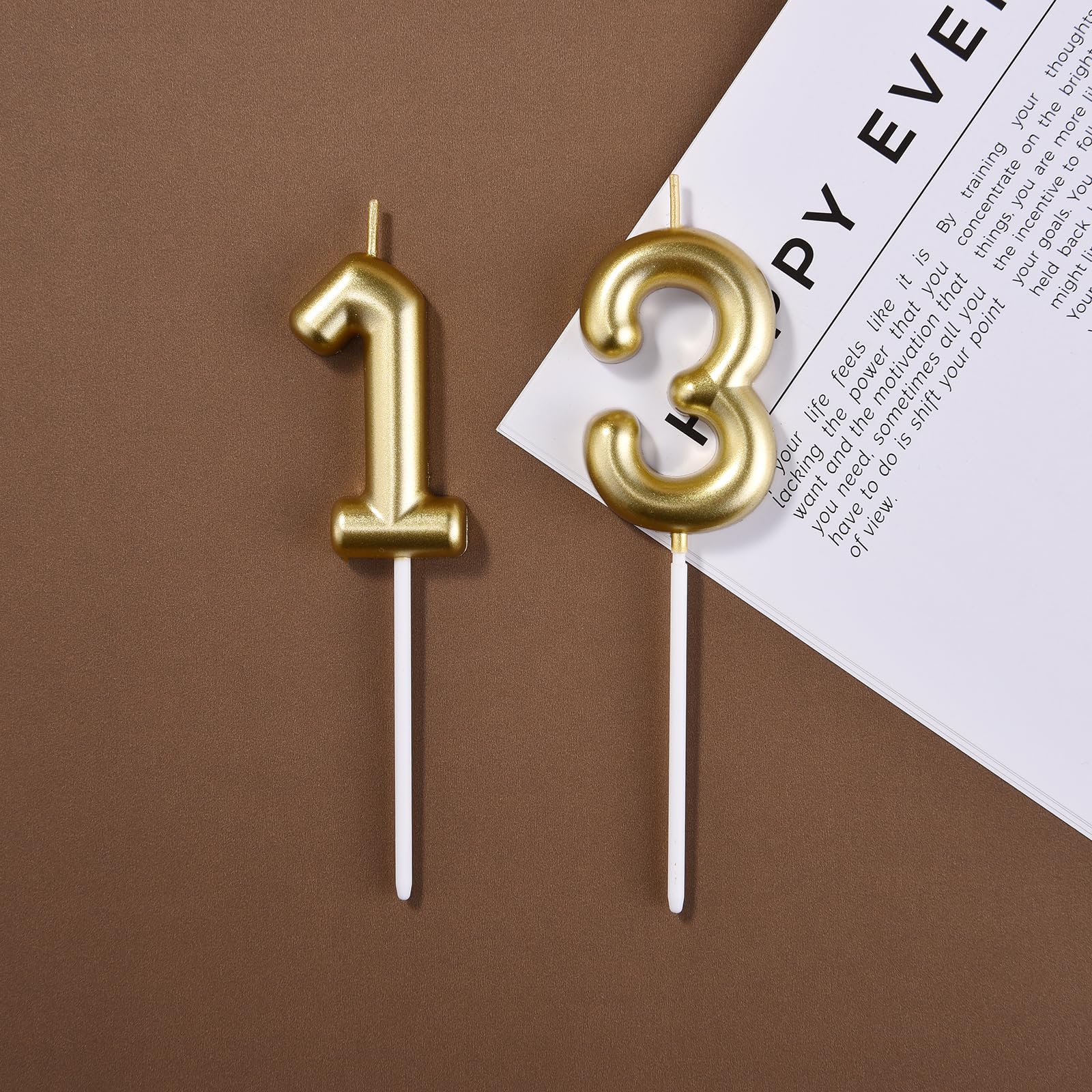 Bougies d'anniversaire dorées 13 et 31 de 6,9 cm - Chiffres 13e et 31e en diamant 3D pour garçons et filles - Décorations de fête à thème