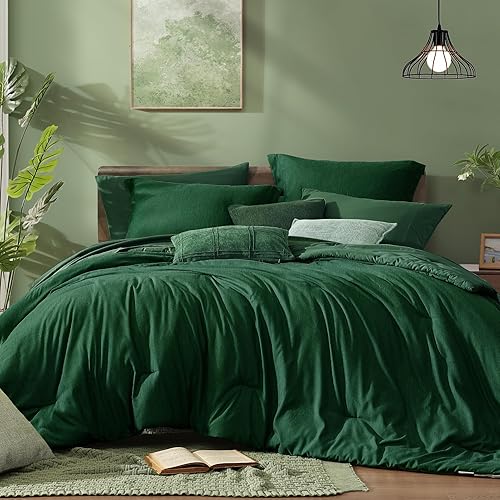 Miniatura 20 de Monbix Juego de ropa de cama con edredón tamaño matrimonial de 7 piezas, edredón reversible de color verde oliva para cama tamaño matrimonial, juego