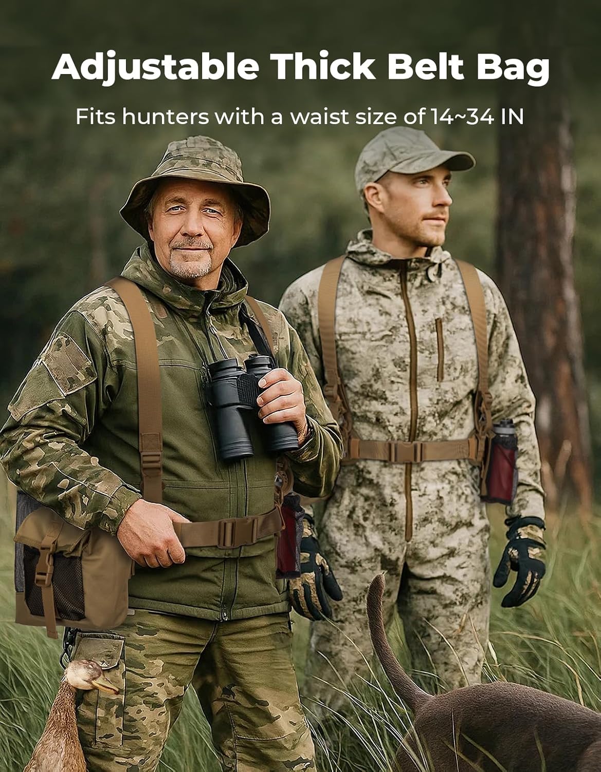 KEMIMOTO Tactical Hunting Belt, Quick Release Battle Belt for Men with Shoulder Strap, Breathable Design 4 Pouches to Carry Tools Accessories & Gear, Ideal for Hunting Fishing Dog Training (Brown)