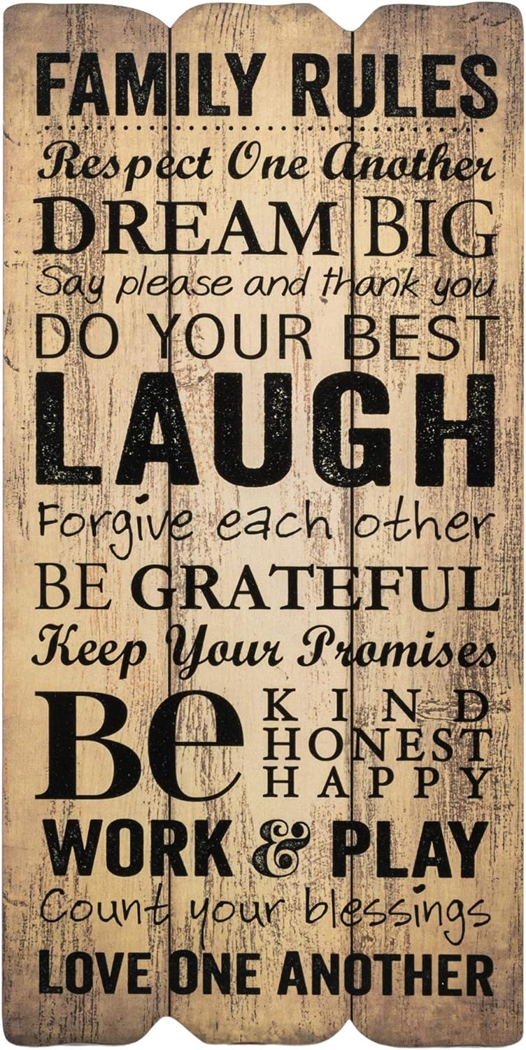 P. Graham Dunn 12 x 6 Small Fence Post Wood Look Decorative Sign Plaque, Family Rules