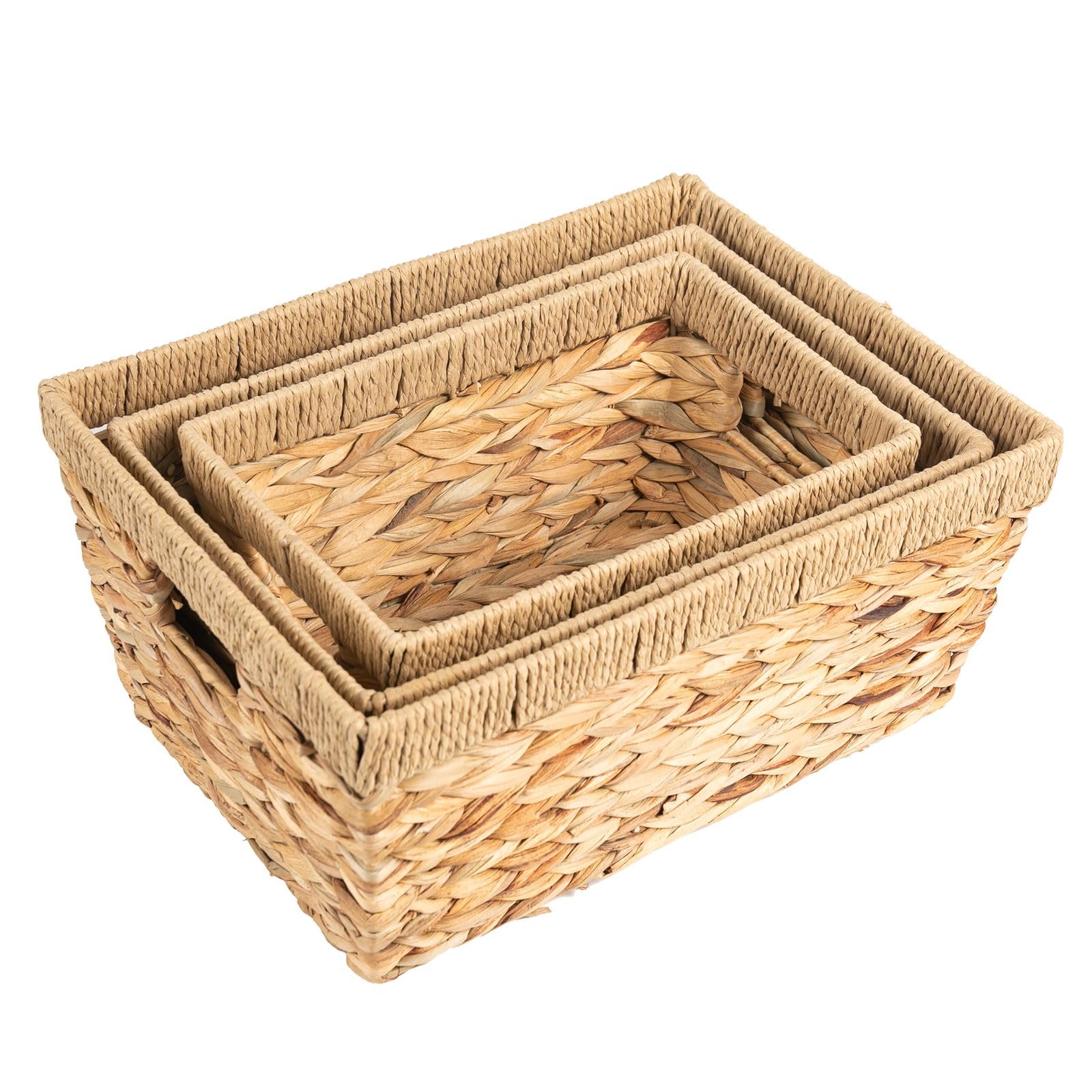 Set Di 3 Cestini Intrecciati In Giacinto D'acqua IDIMEX Sintra – Naturali, Con Maniglie, Impilabili, Misure Diverse, Organizer Per Bagno O Scaffale - 5