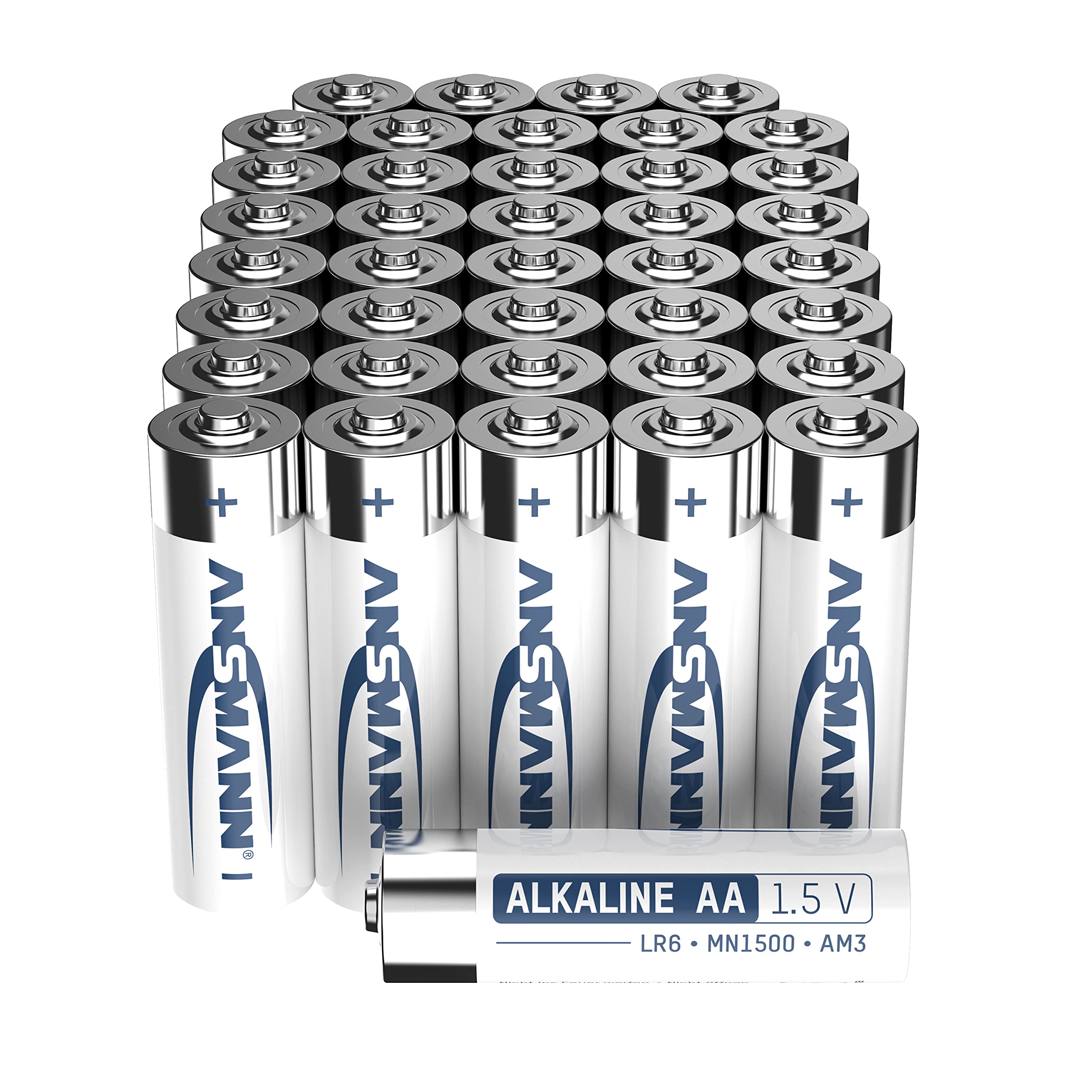 AnsmannAA Disposable Batteries [Pack of 40] Family Pack of Alkaline Long Lasting Mignon Double A Battery for Remote Controls, Torches, Alarm Clocks or Wall Clocks - White