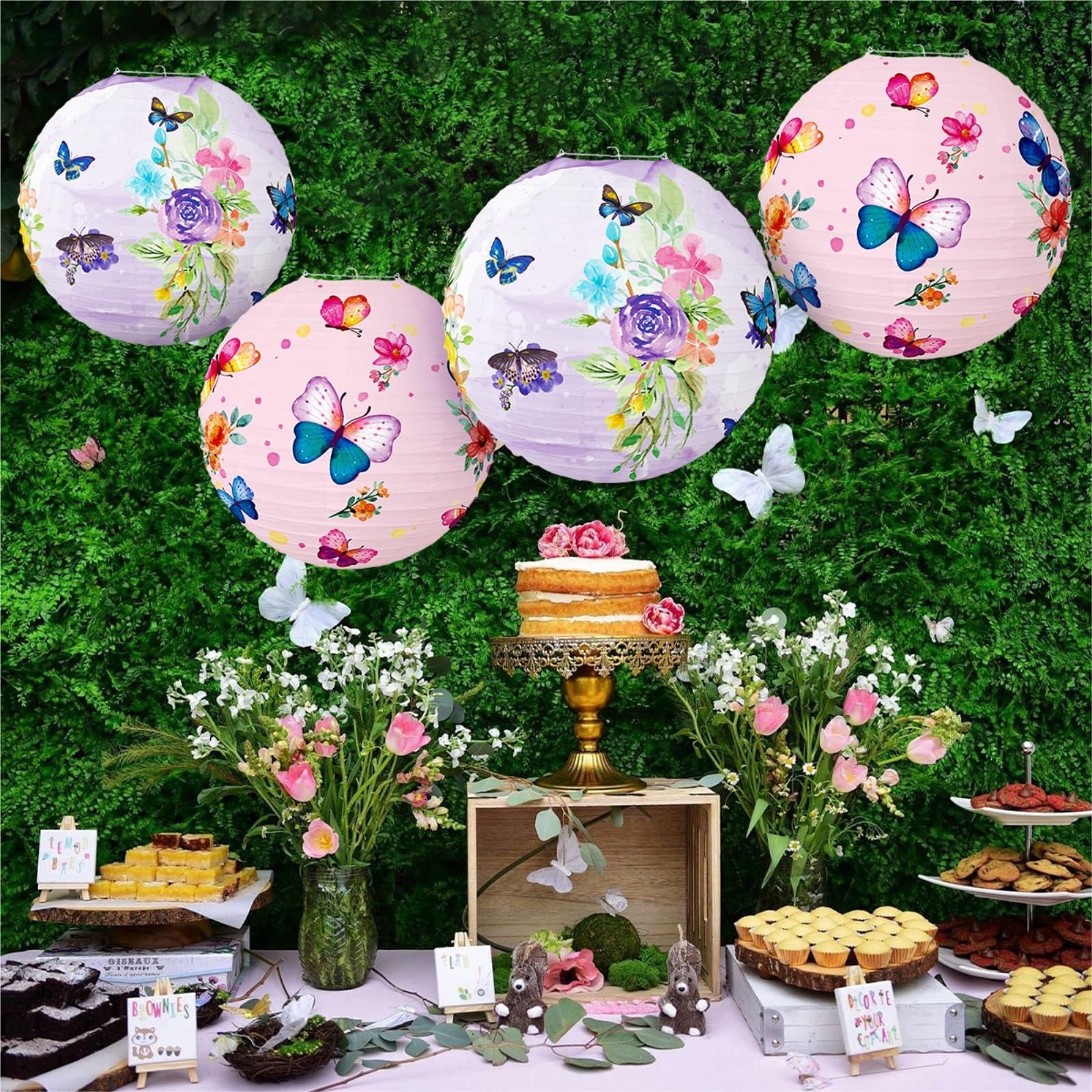 Papierlaterne Laterne 8 Stück Schmetterlings- Und Blumen-Papierlaternen for Sommerpartys, Teepartys Hochzeiten Hochzeit(Pink)