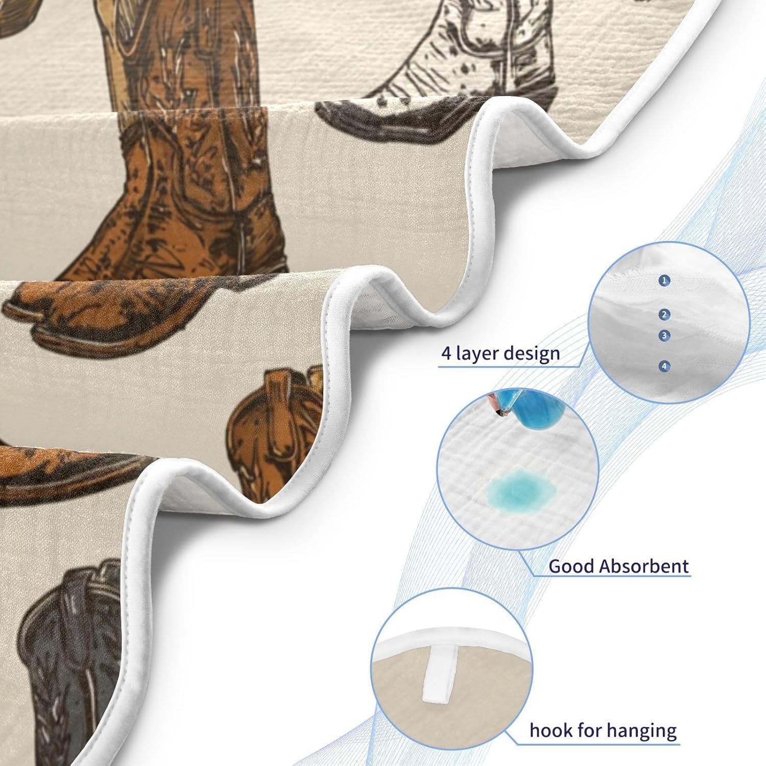 Caikeny Baby Towel Cowboy Boots Baby Hooded Towel Brown Soft Cotton Bath Towels for Baby Newborns Hooded Towel for Boys Girls Infants Toddlers 35x35 Inch