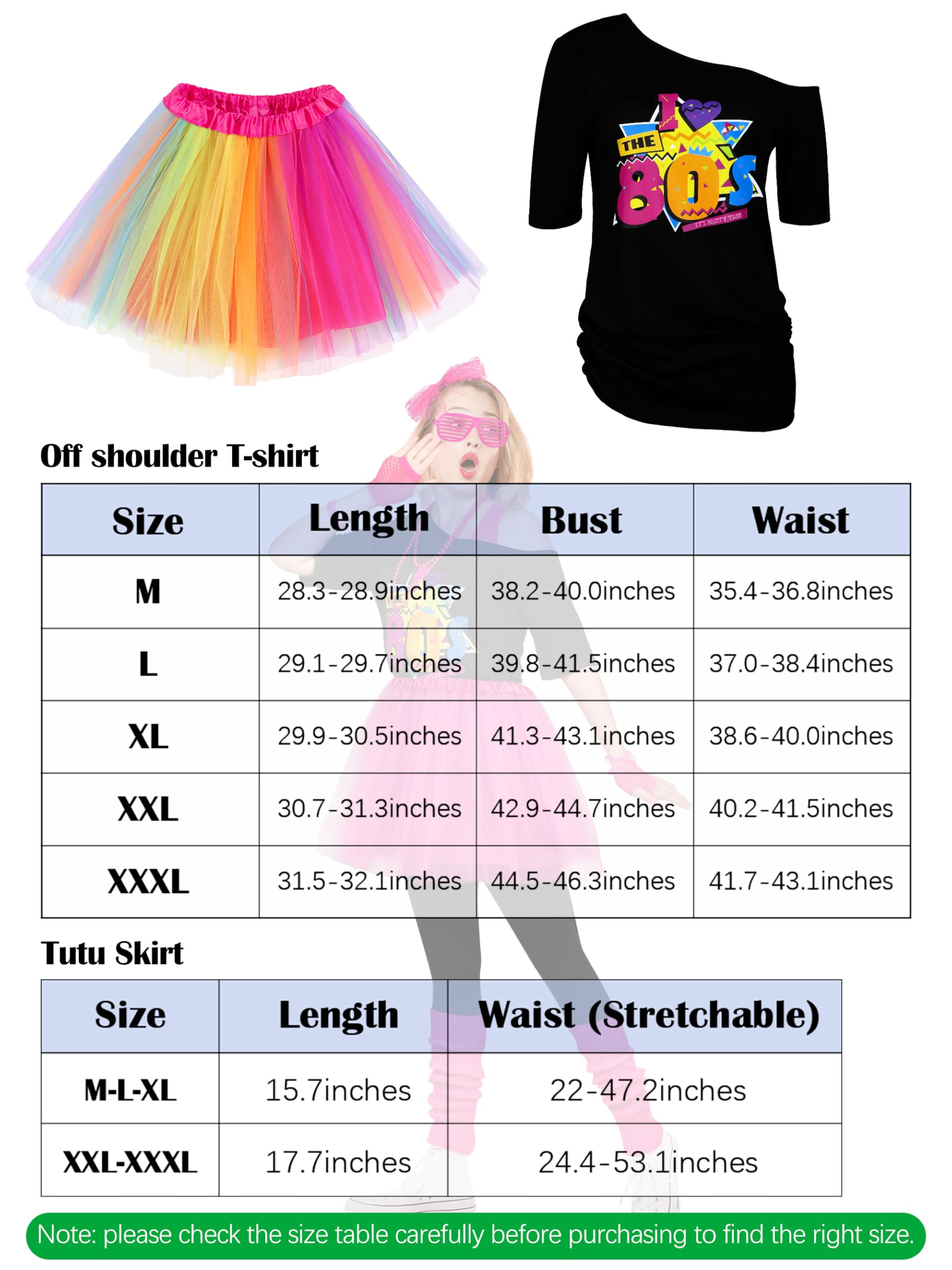AOTHSO 24 Pieces Halloween Women 80s Costume Accessories Set 80s Cosplay T-shirt Tutu Pants Racerback Top Fanny Pack Gloves