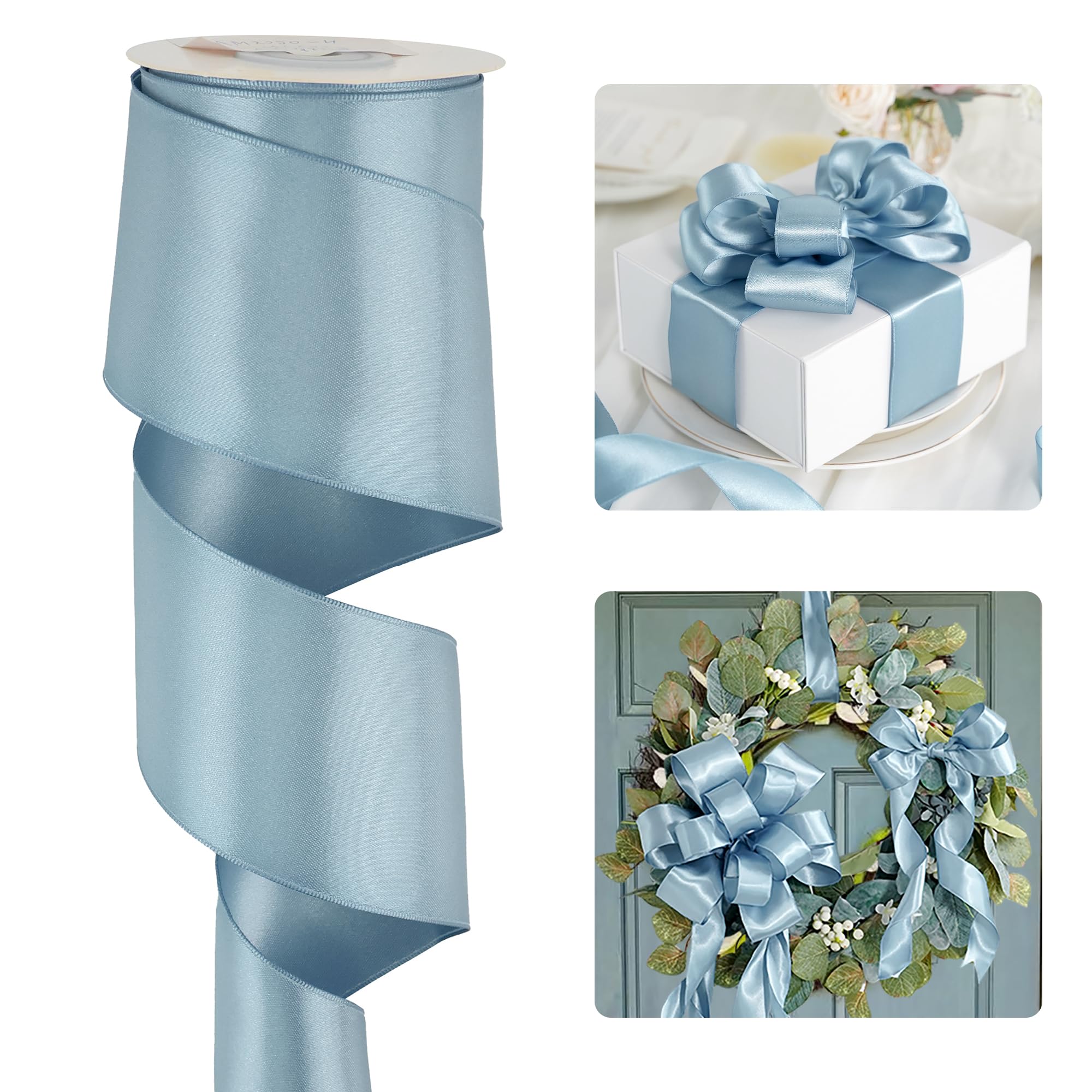 Amazon.com: HUIHUANG Dusty Blue Satin Wired Ribbon 2.5 inch Blue