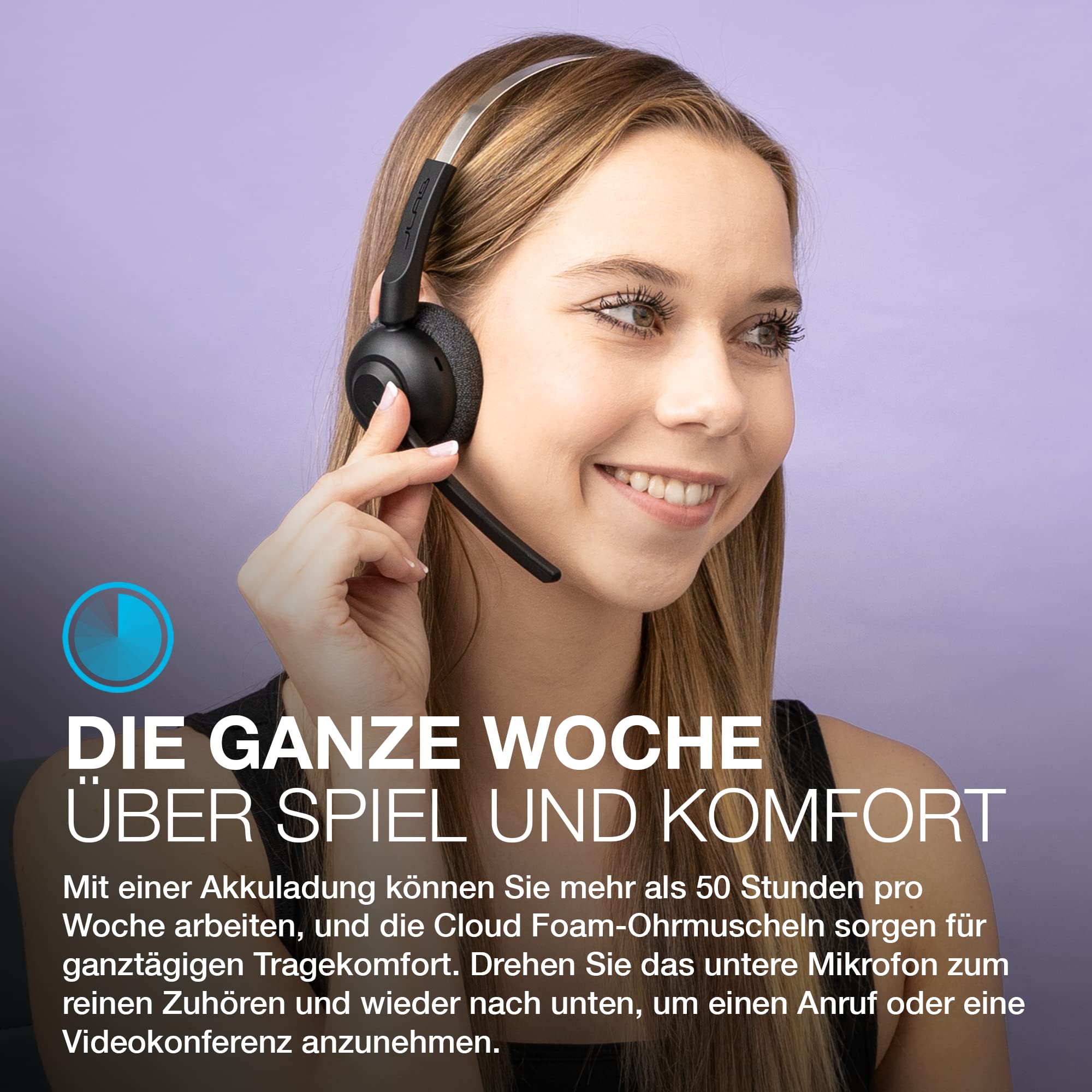 JLab Go Work Pop Wireless Headset mit Mikrofon - Bluetooth On Ear, Schwarz