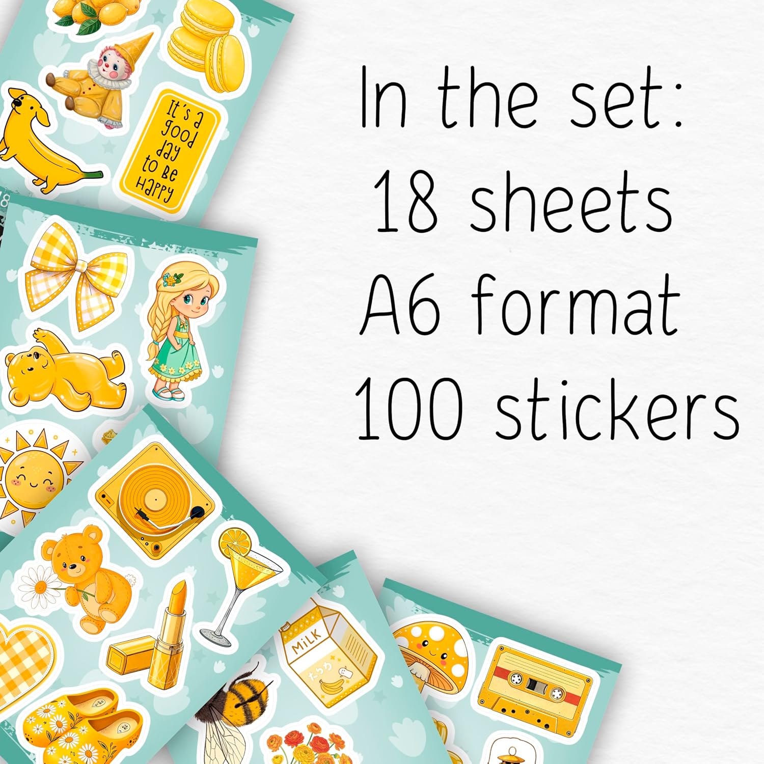 100Pcs Cute Yellow Stickers for Water Bottle - Yellow Aesthetic Girly Stickers for Laptops, Luggage - Kawaii Scrapbook Things image 2